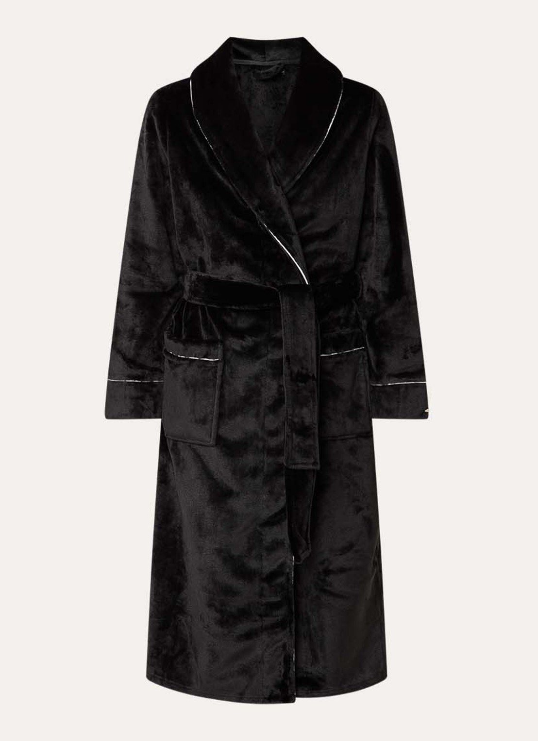 Pretty You Velour badjas met opgestikte zakken - voorkant zwart