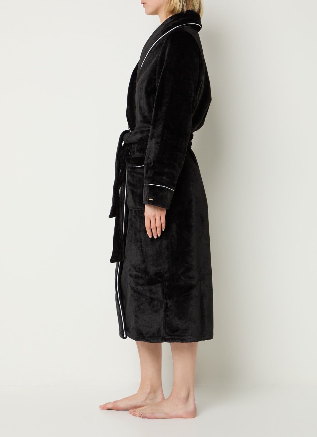 Pretty You Velour badjas met opgestikte zakken - voorkant 2 zwart