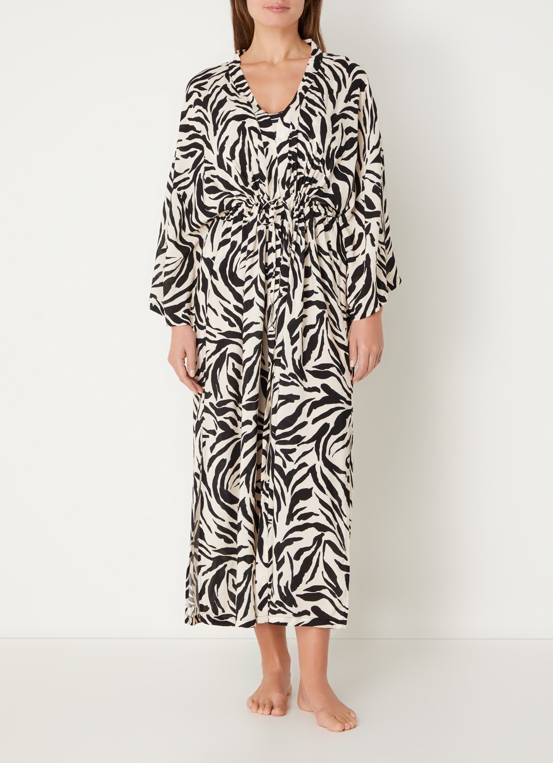PrimaDonna Dalice maxi strandjurk met zebraprint en strikceintuur - detail wit