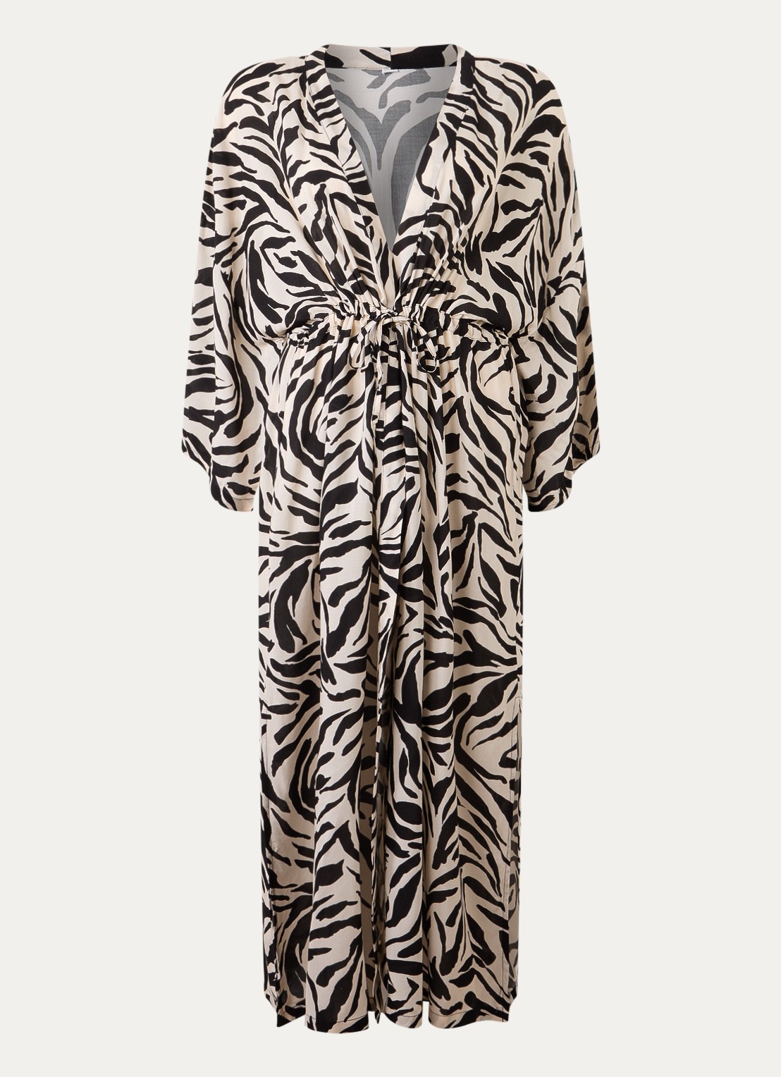 PrimaDonna Dalice maxi strandjurk met zebraprint en strikceintuur - voorkant 3 wit