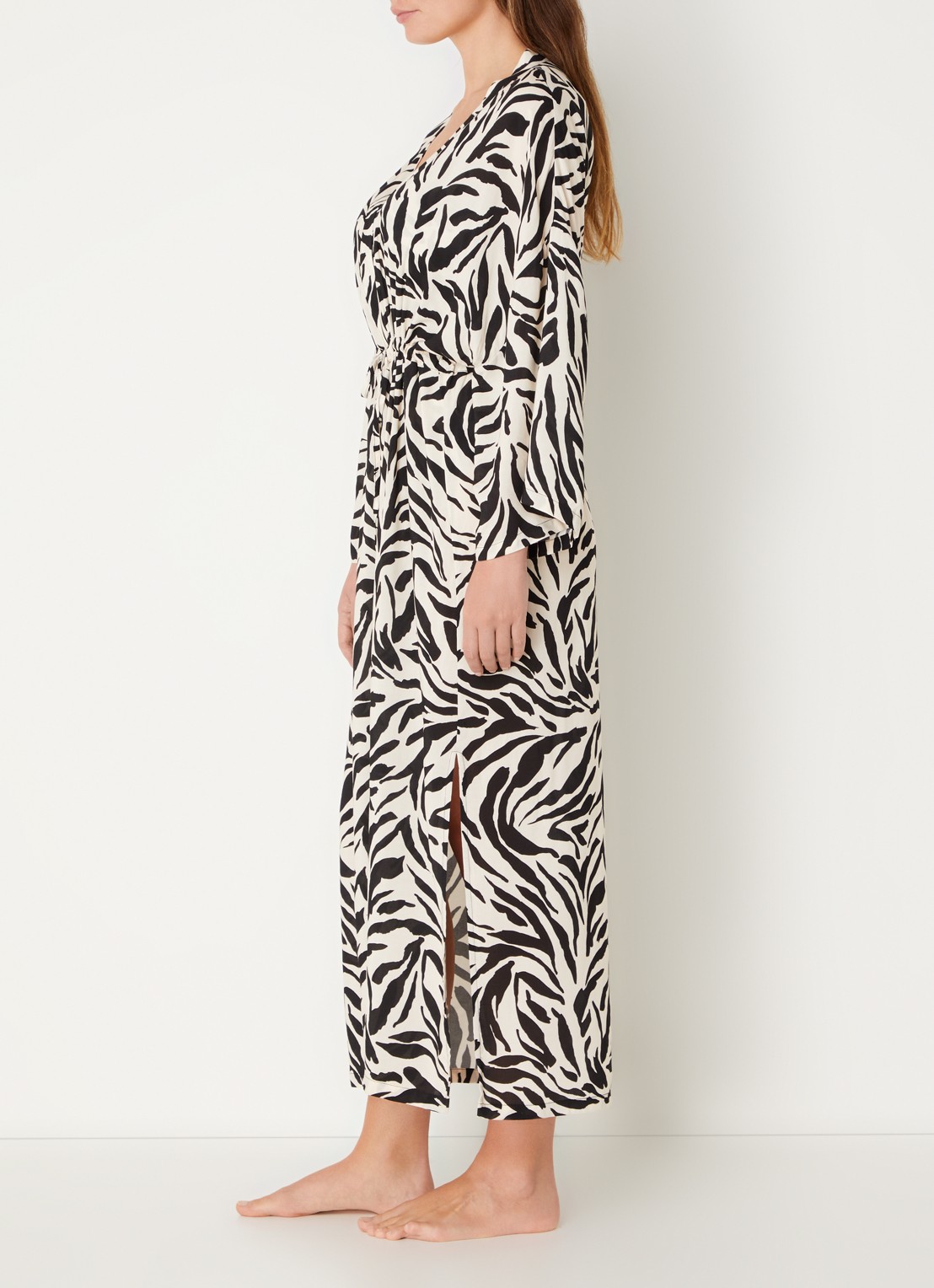 PrimaDonna Dalice maxi strandjurk met zebraprint en strikceintuur - voorkant 4 wit