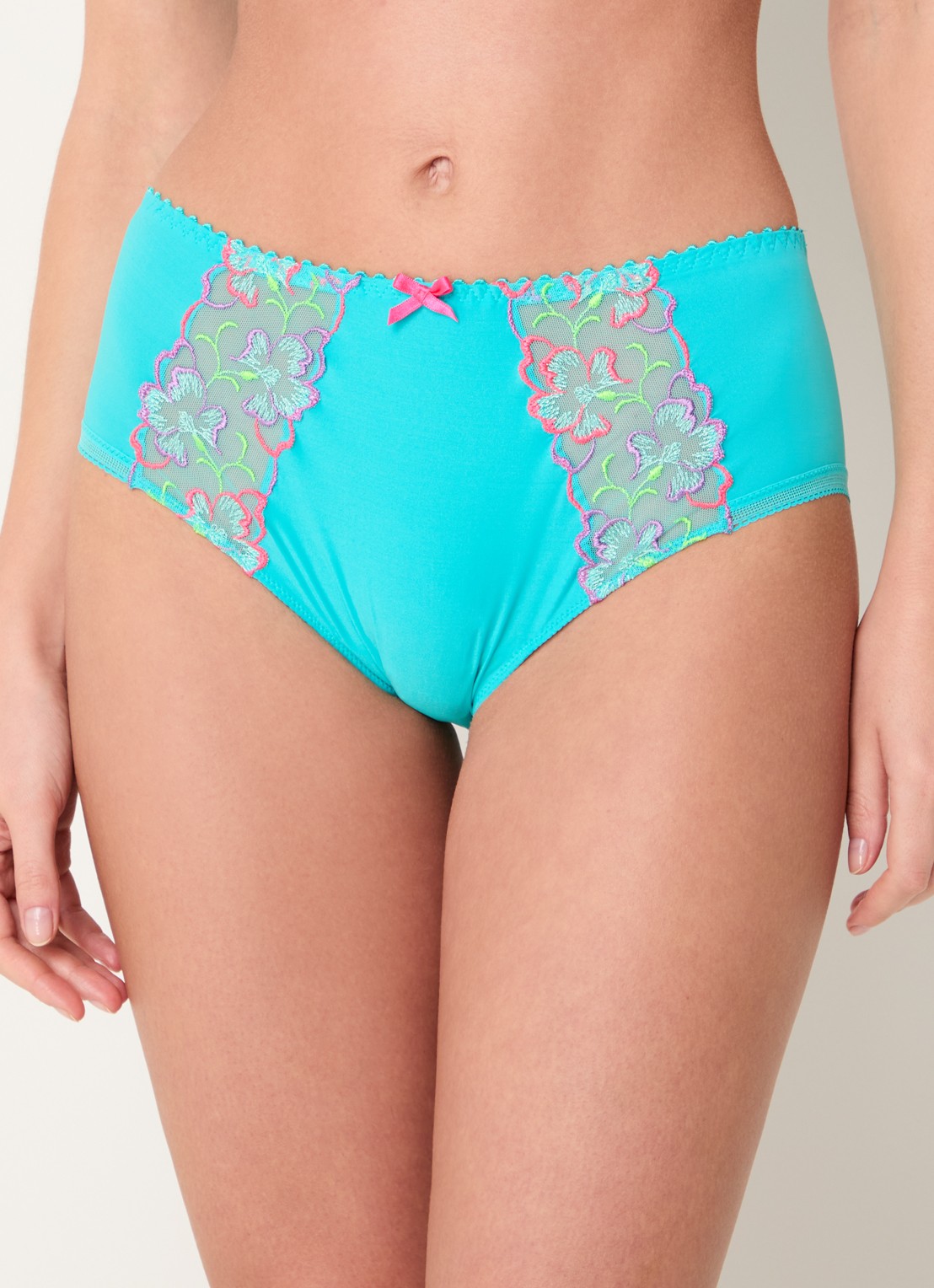 PrimaDonna Devdaha high waisted bikinislip met bloemborduring - detail turquoise