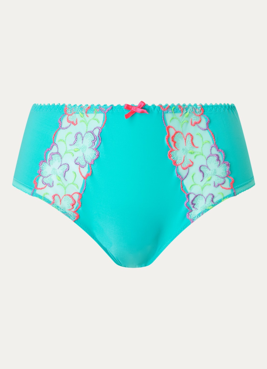 PrimaDonna Devdaha high waisted bikinislip met bloemborduring - voorkant 4 turquoise