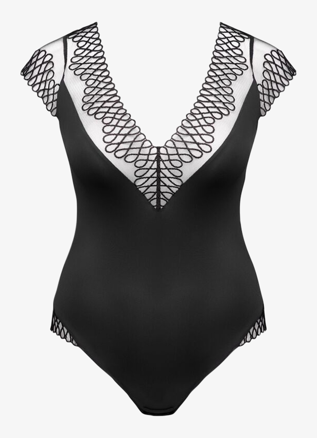 PrimaDonna Jokko body met mesh en borduring - voorkant 4 zwart
