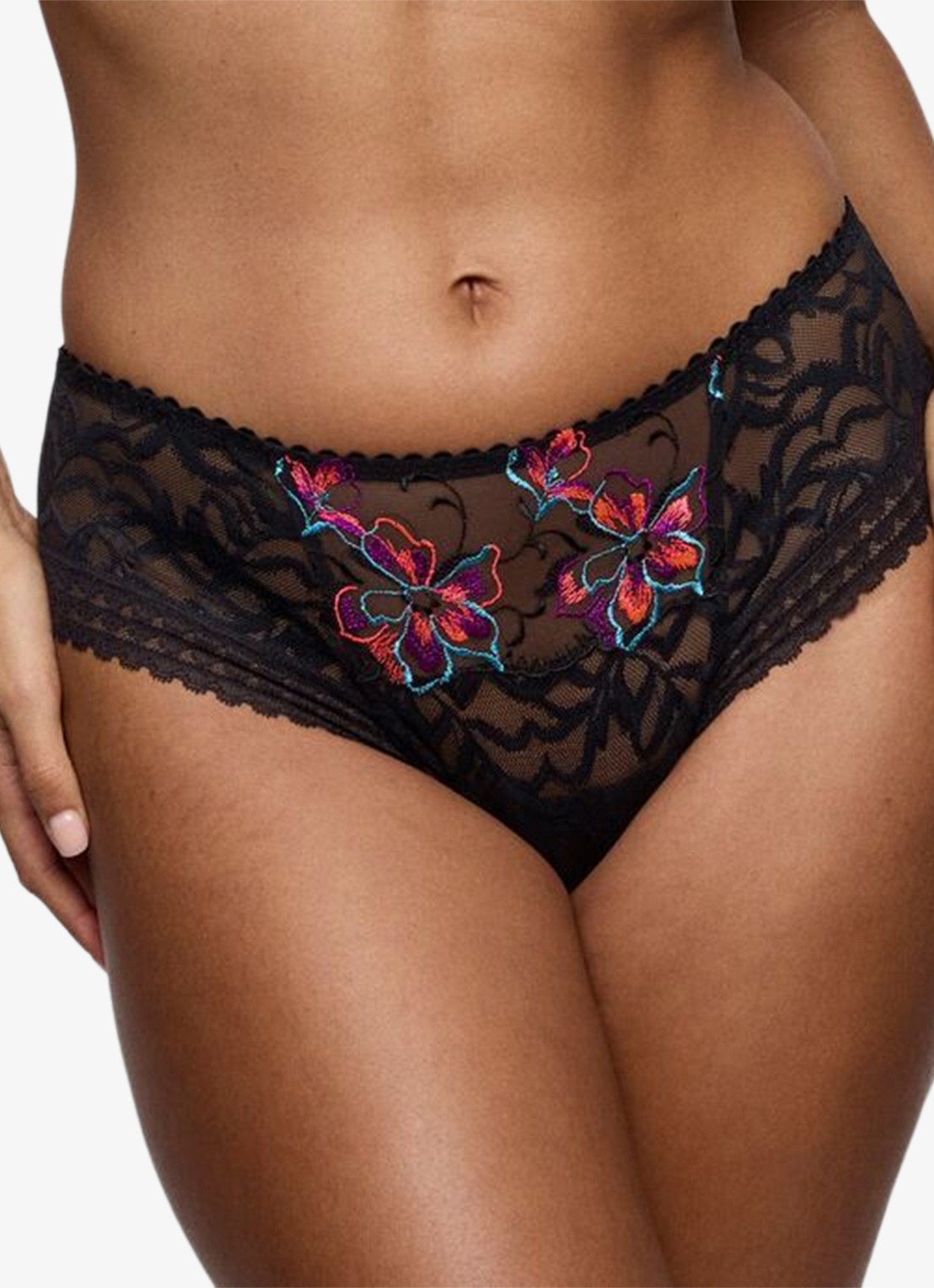 PrimaDonna Miyara slip van mesh met bloemborduring - detail zwart