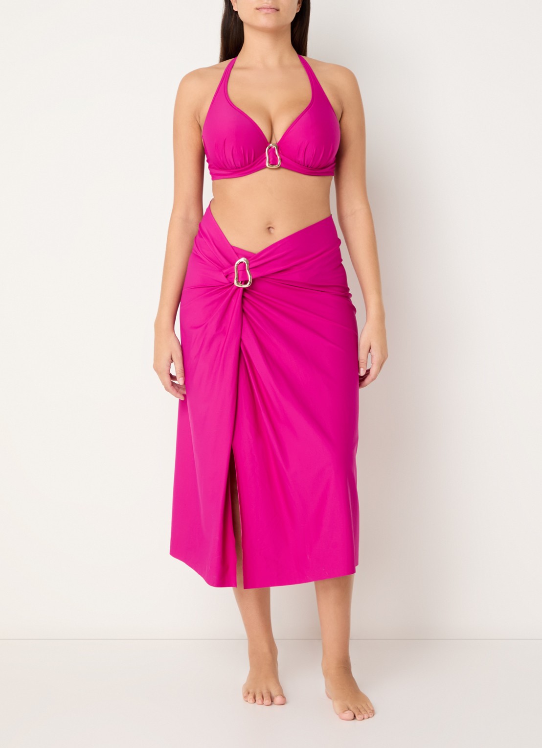 PrimaDonna Uvita midi strandrok met split - voorkant 4 fuchsia