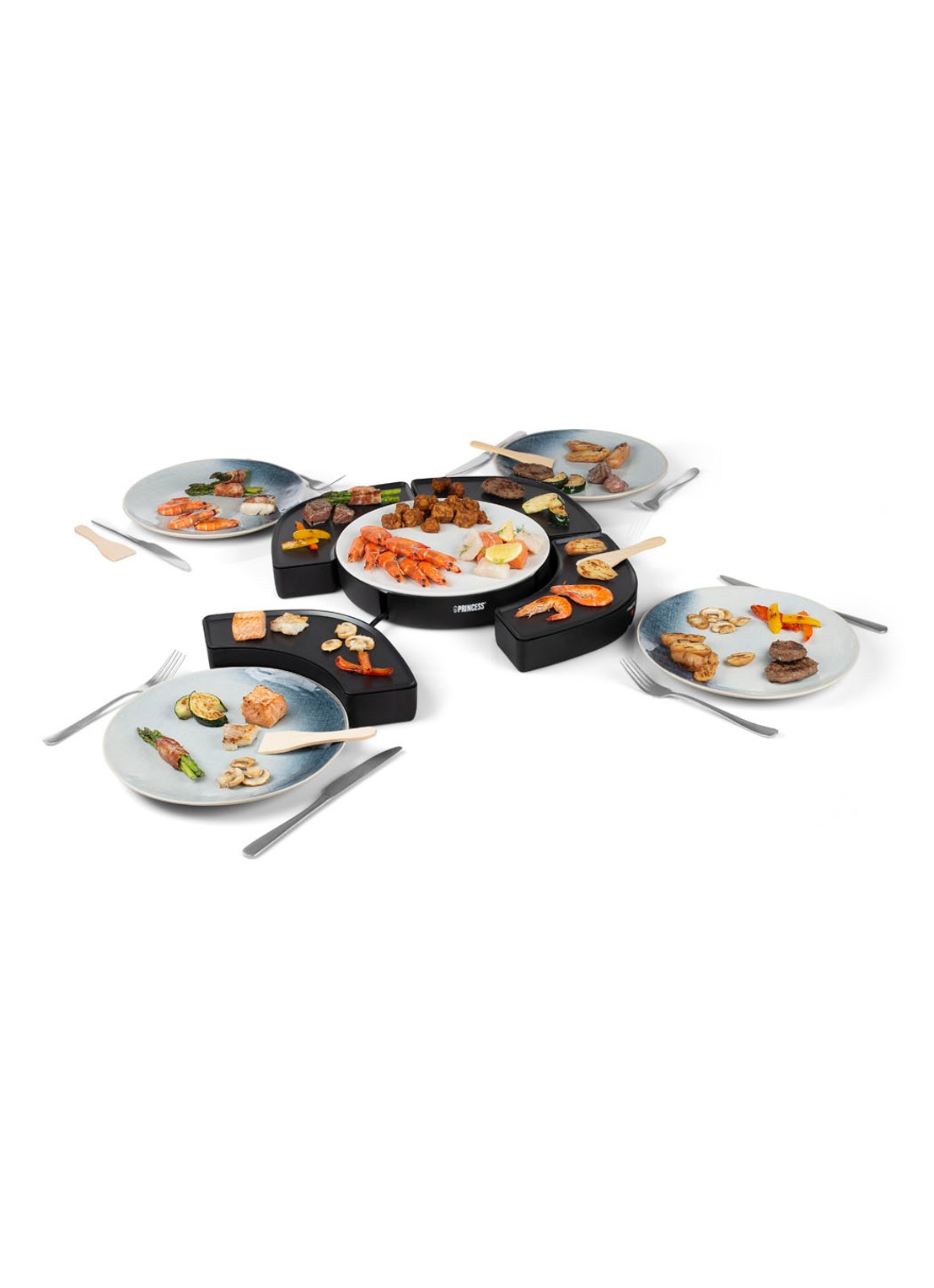 Princess Dinner4All Circle gourmetstel met vier individuele kookstations 103070 - voorkant 2 zwart