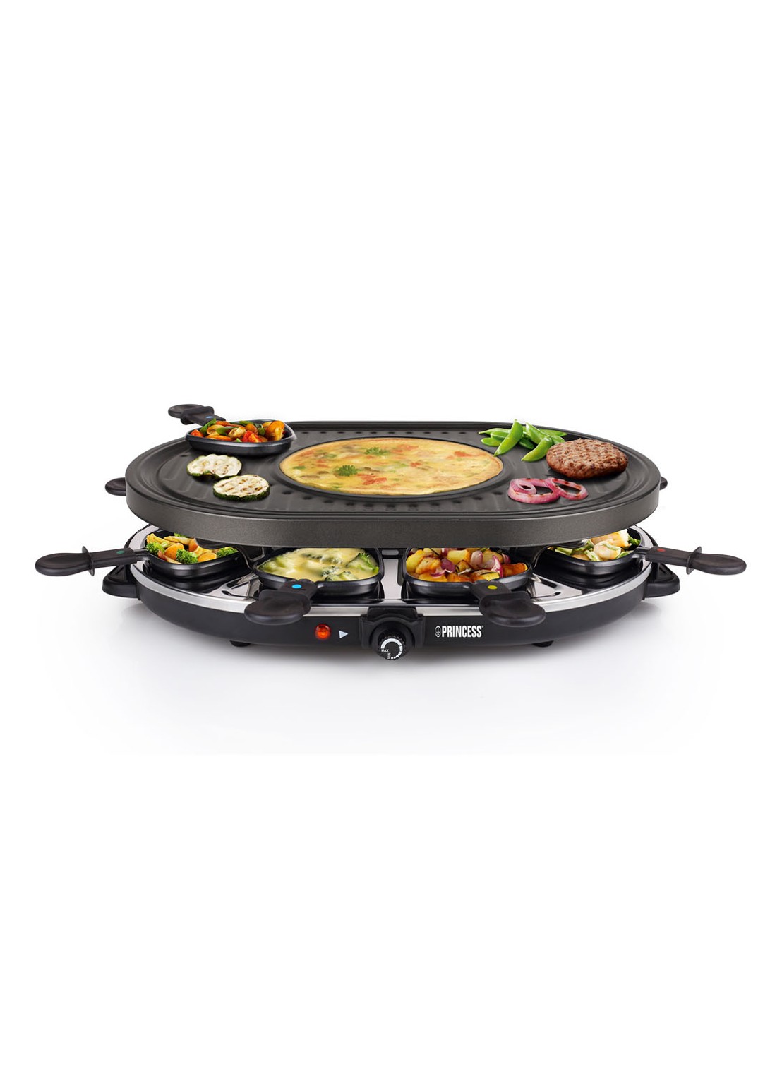 Princess Raclette 8 Oval Grill Party gourmetstel 162700 - voorkant 7 zwart