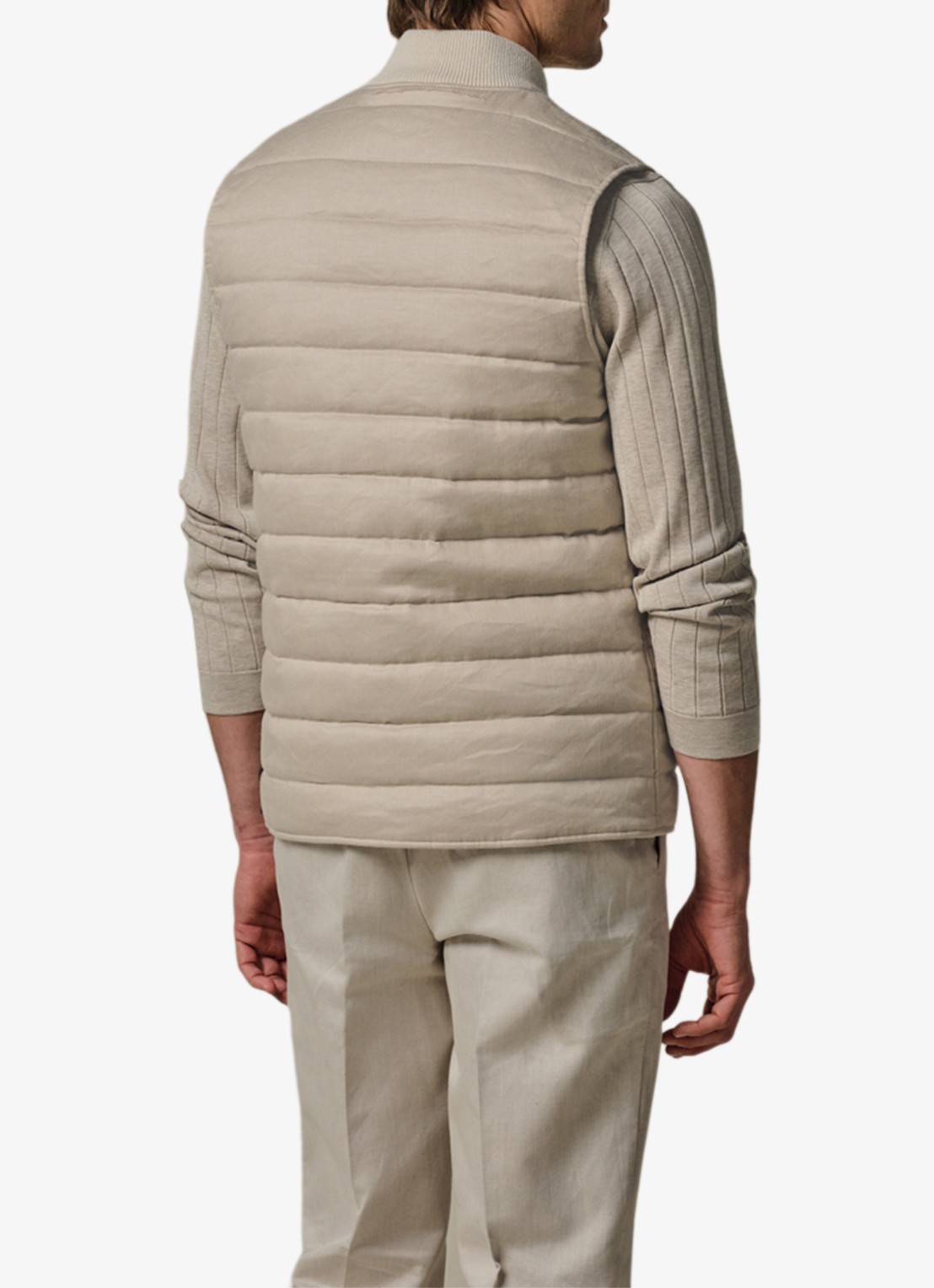 Profuomo Bodywarmer in linnenblend met steekzakken - achterkant beige