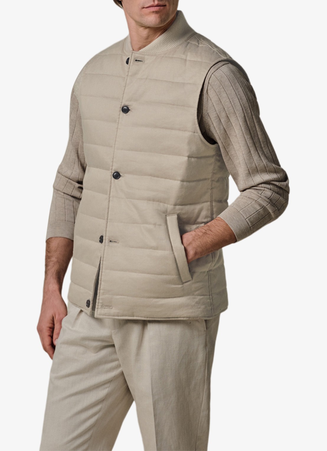 Profuomo Bodywarmer in linnenblend met steekzakken - detail 4 beige
