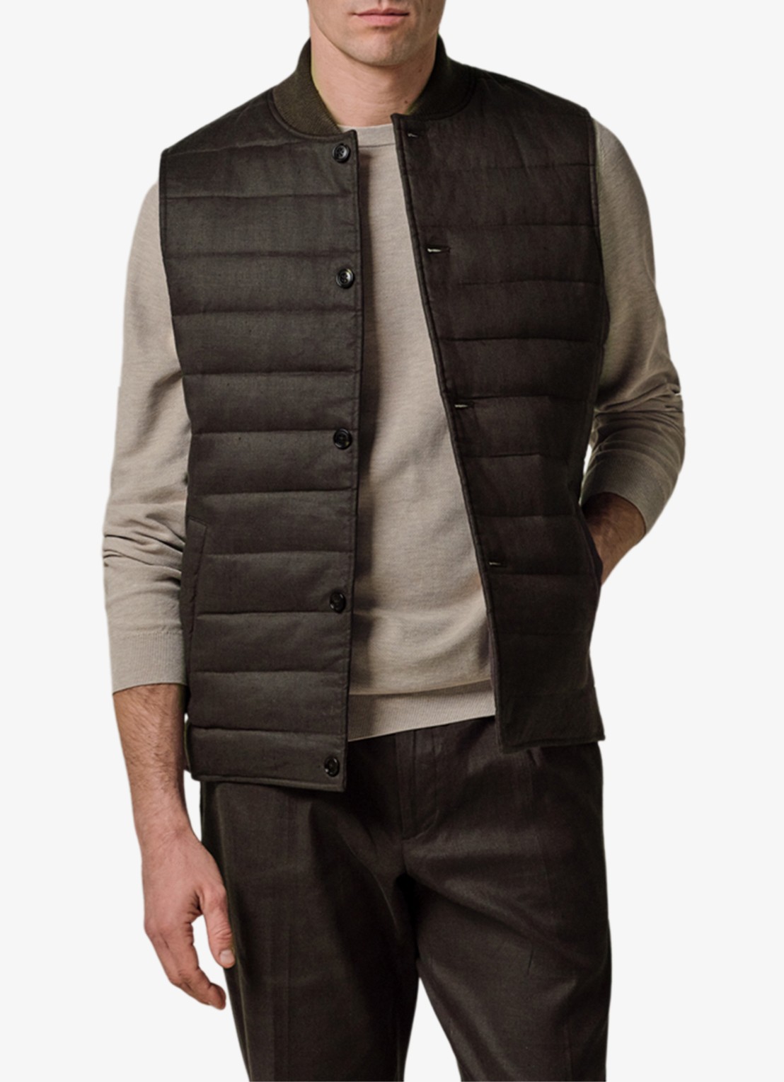 Profuomo Bodywarmer in linnenblend met steekzakken - detail 2 donkerbruin