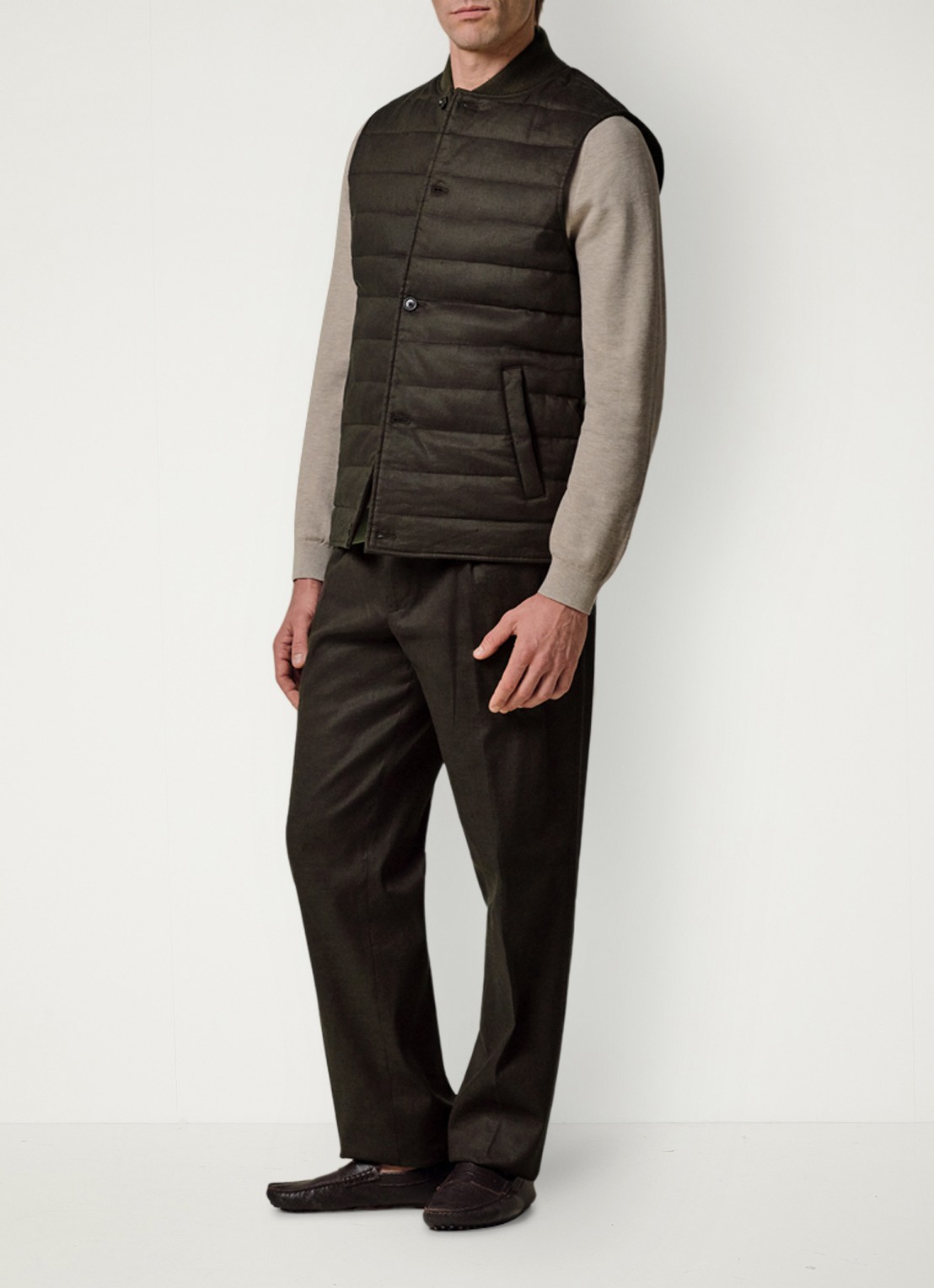 Profuomo Bodywarmer in linnenblend met steekzakken - voorkant 6 donkerbruin