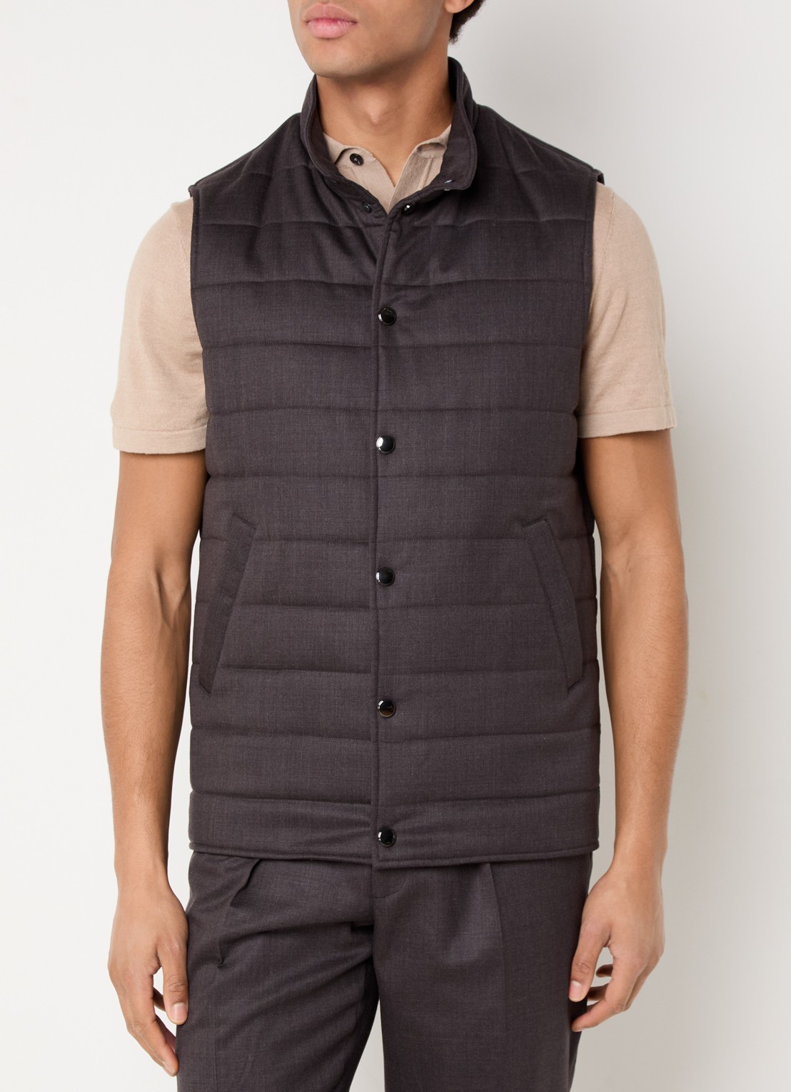 Profuomo Bodywarmer met steekzakken - detail donkerbruin
