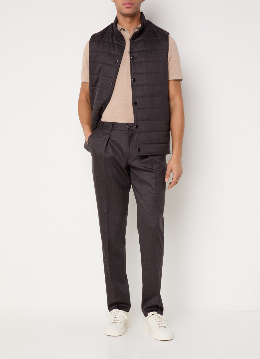 Profuomo Bodywarmer met steekzakken - voorkant 4 donkerbruin