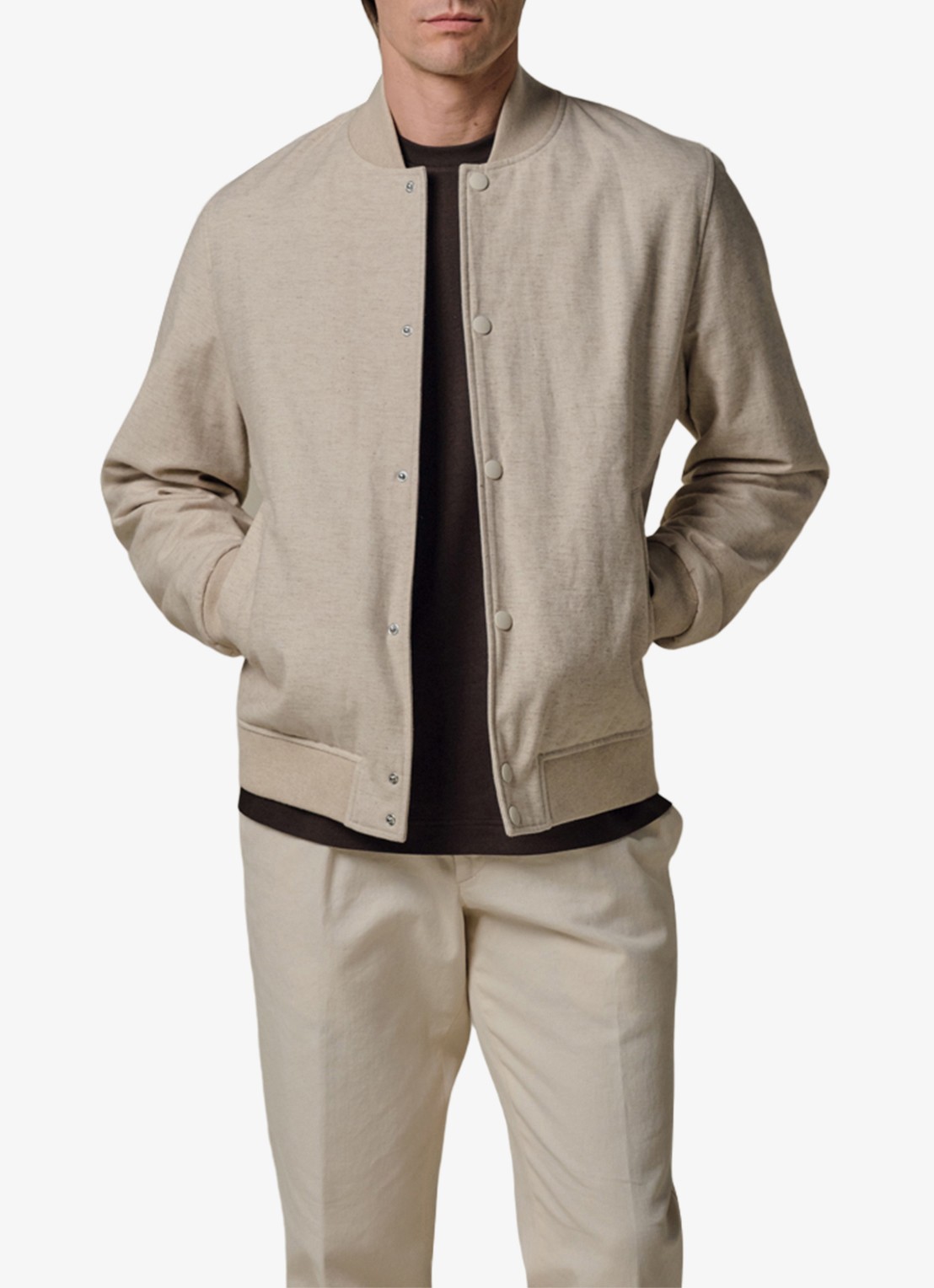 Profuomo Bomber van katoen linnen - detail 3 gebroken wit