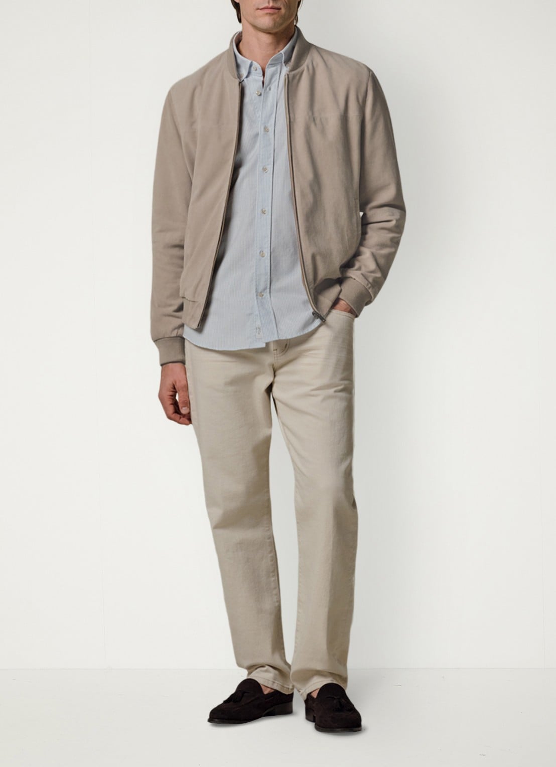 Profuomo Bomber van suede - voorkant 5 beige