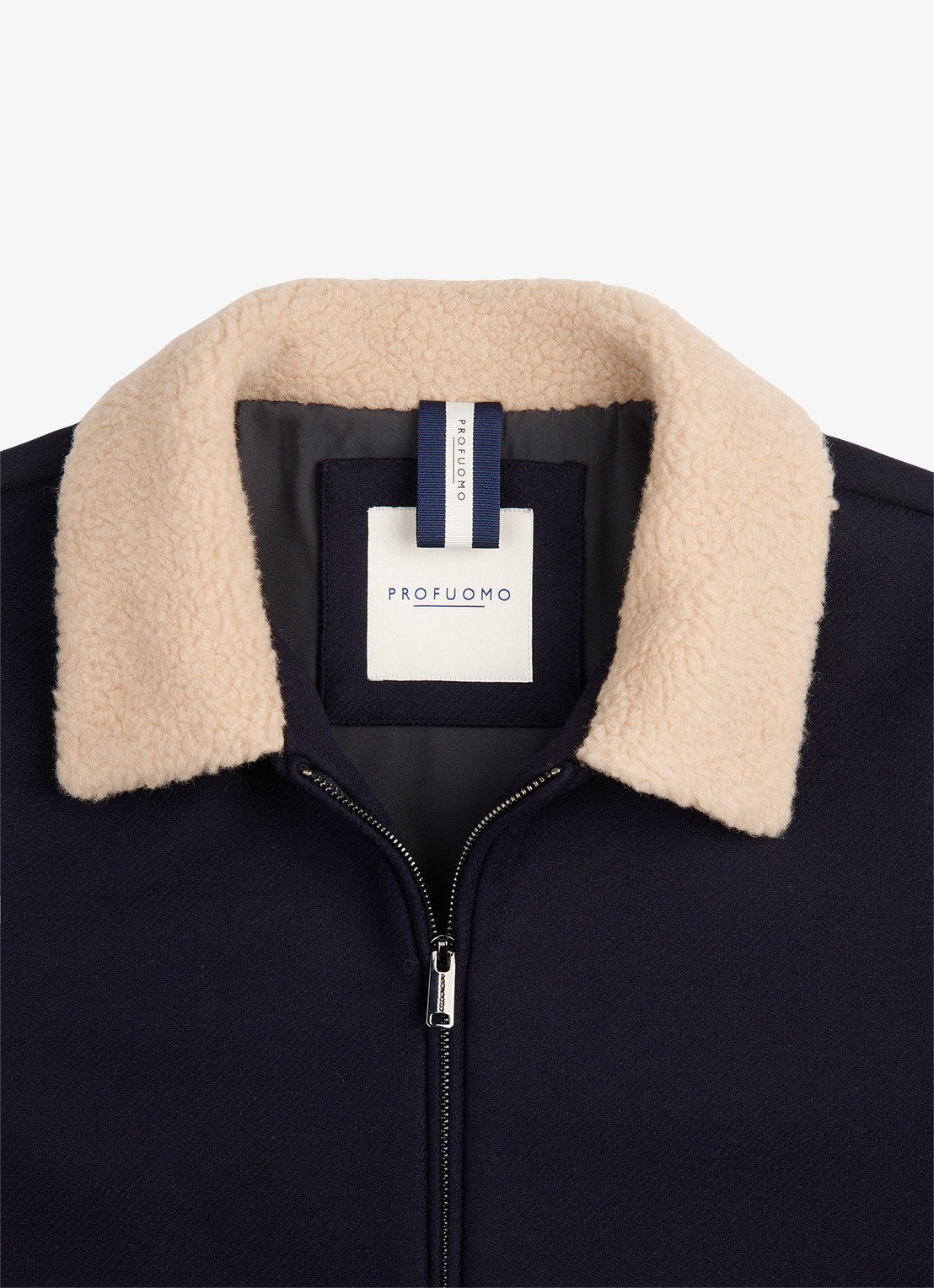 Profuomo Bomberjack in wolblend met kraag - detail 2 donkerblauw