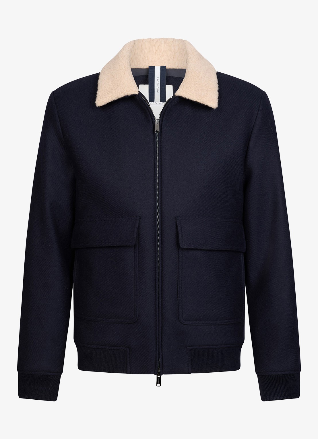 Profuomo Bomberjack in wolblend met kraag - voorkant 5 donkerblauw