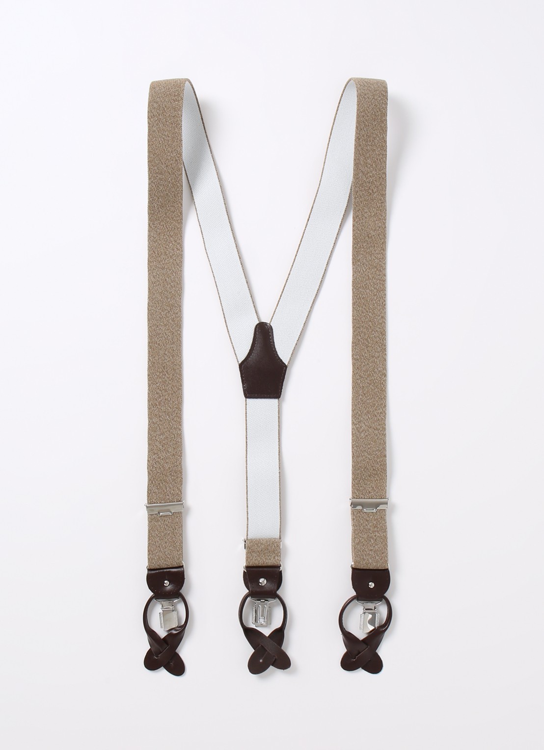 Profuomo Bretels met leren details - voorkant beige