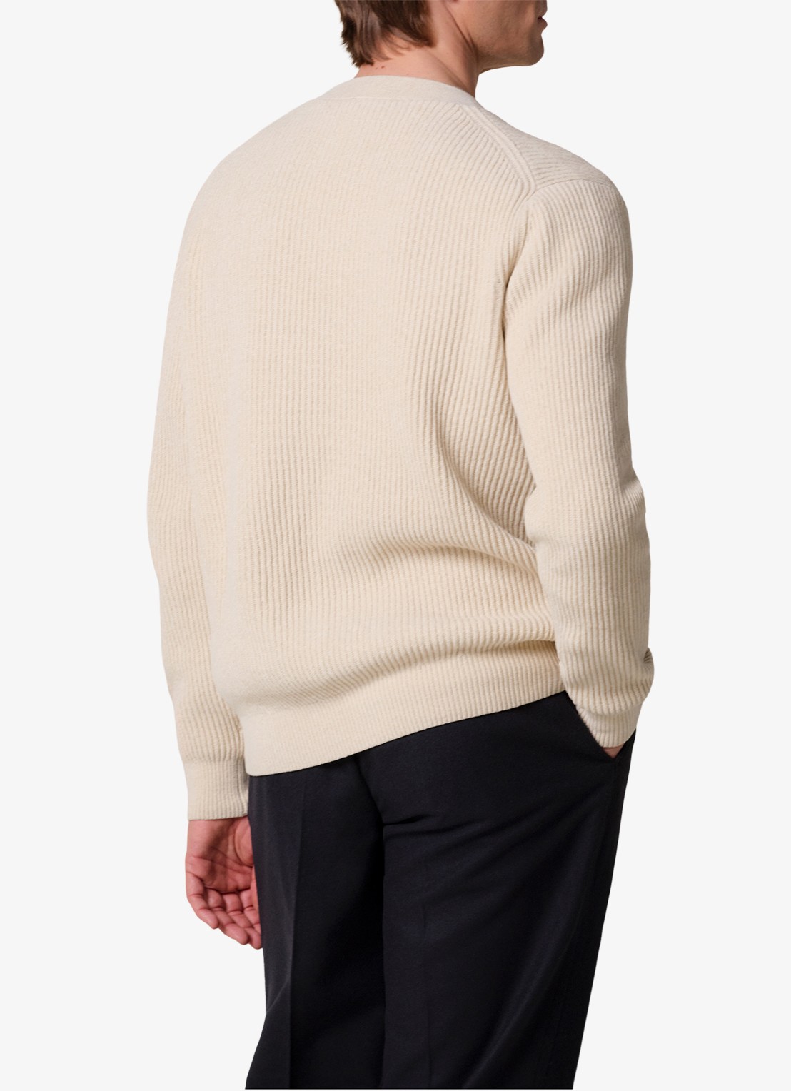Profuomo Chenille ribgebreid vest in wolblend - achterkant zand