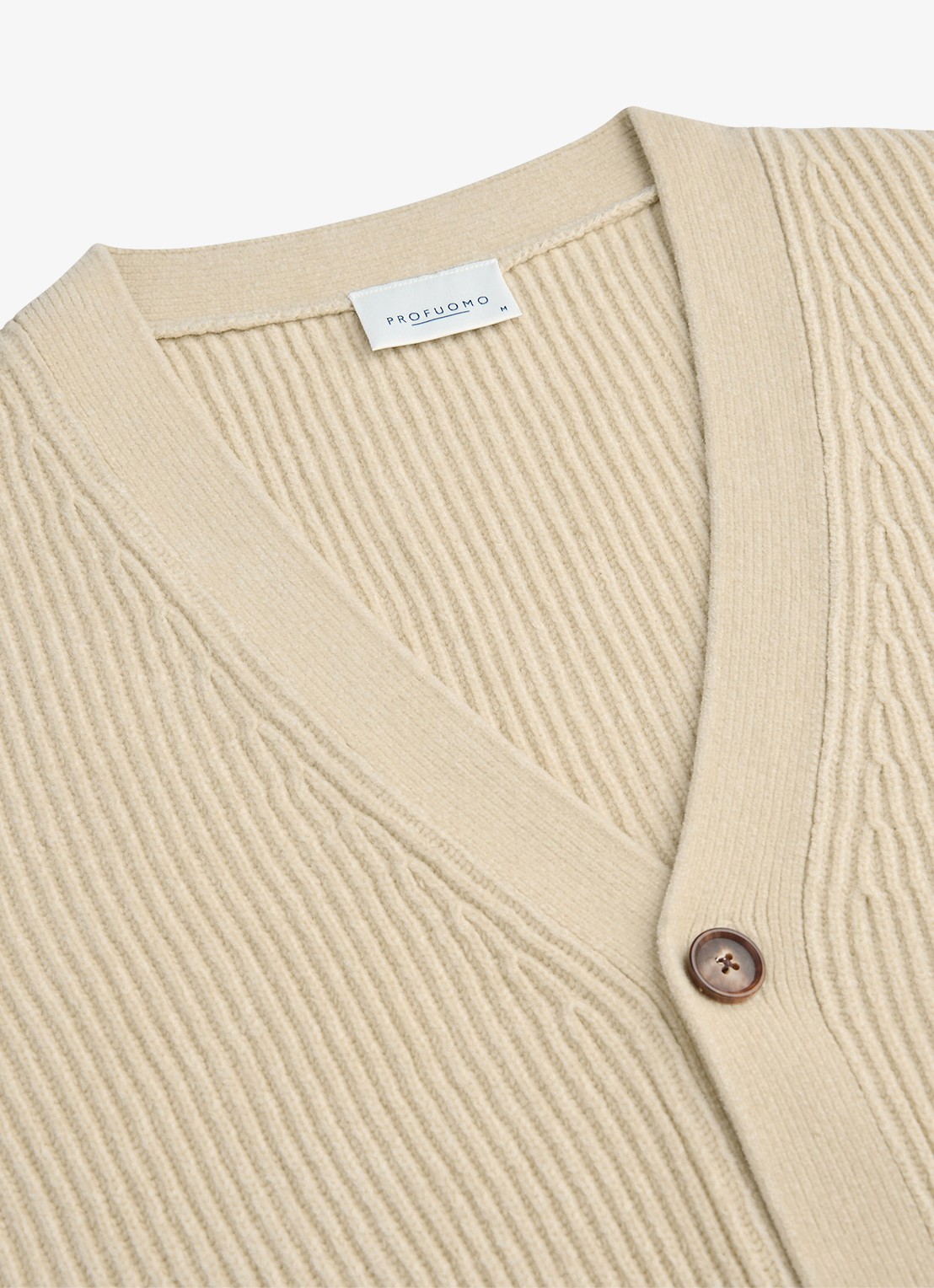 Profuomo Chenille ribgebreid vest in wolblend - detail 3 zand