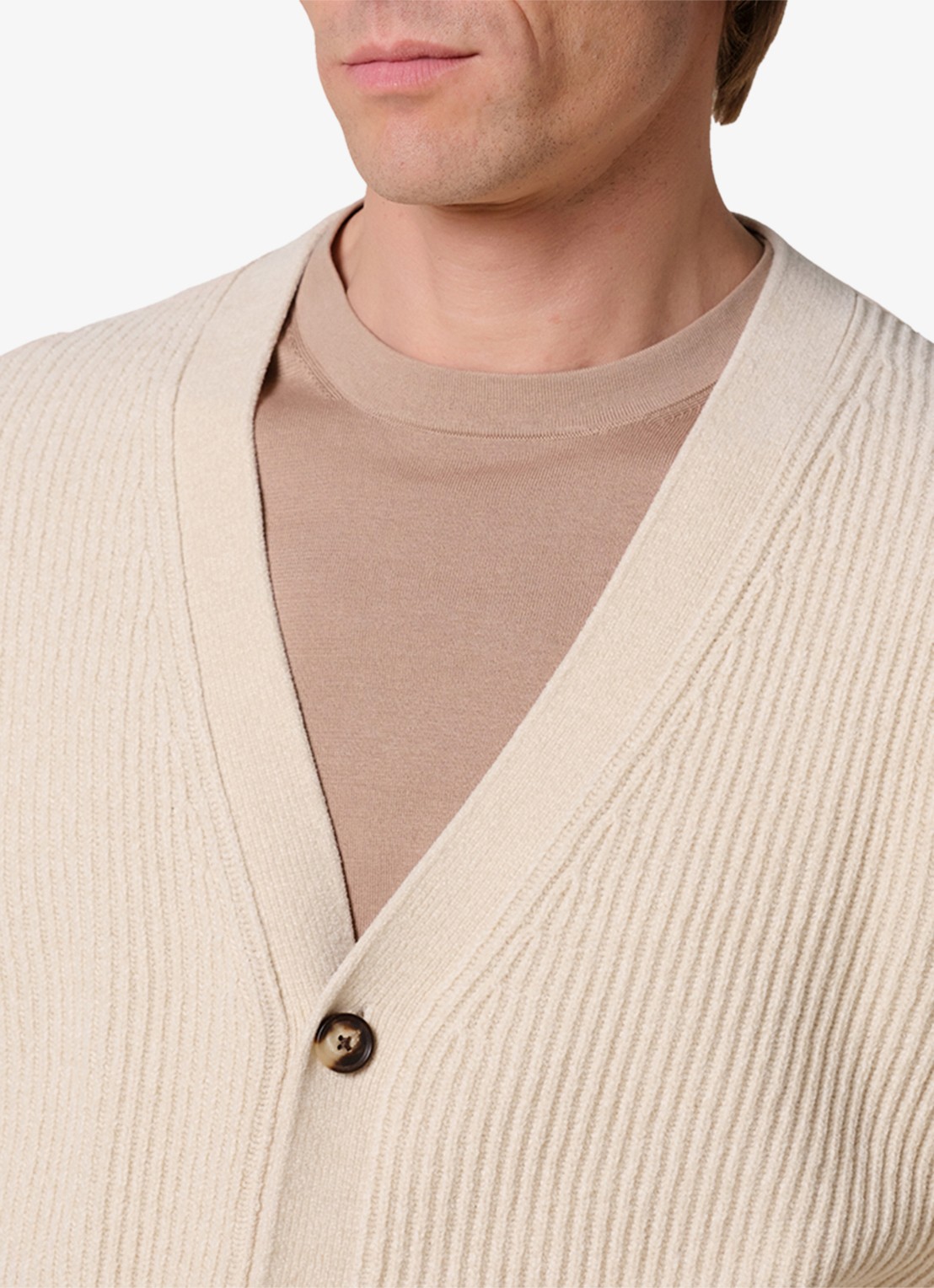 Profuomo Chenille ribgebreid vest in wolblend - detail 4 zand
