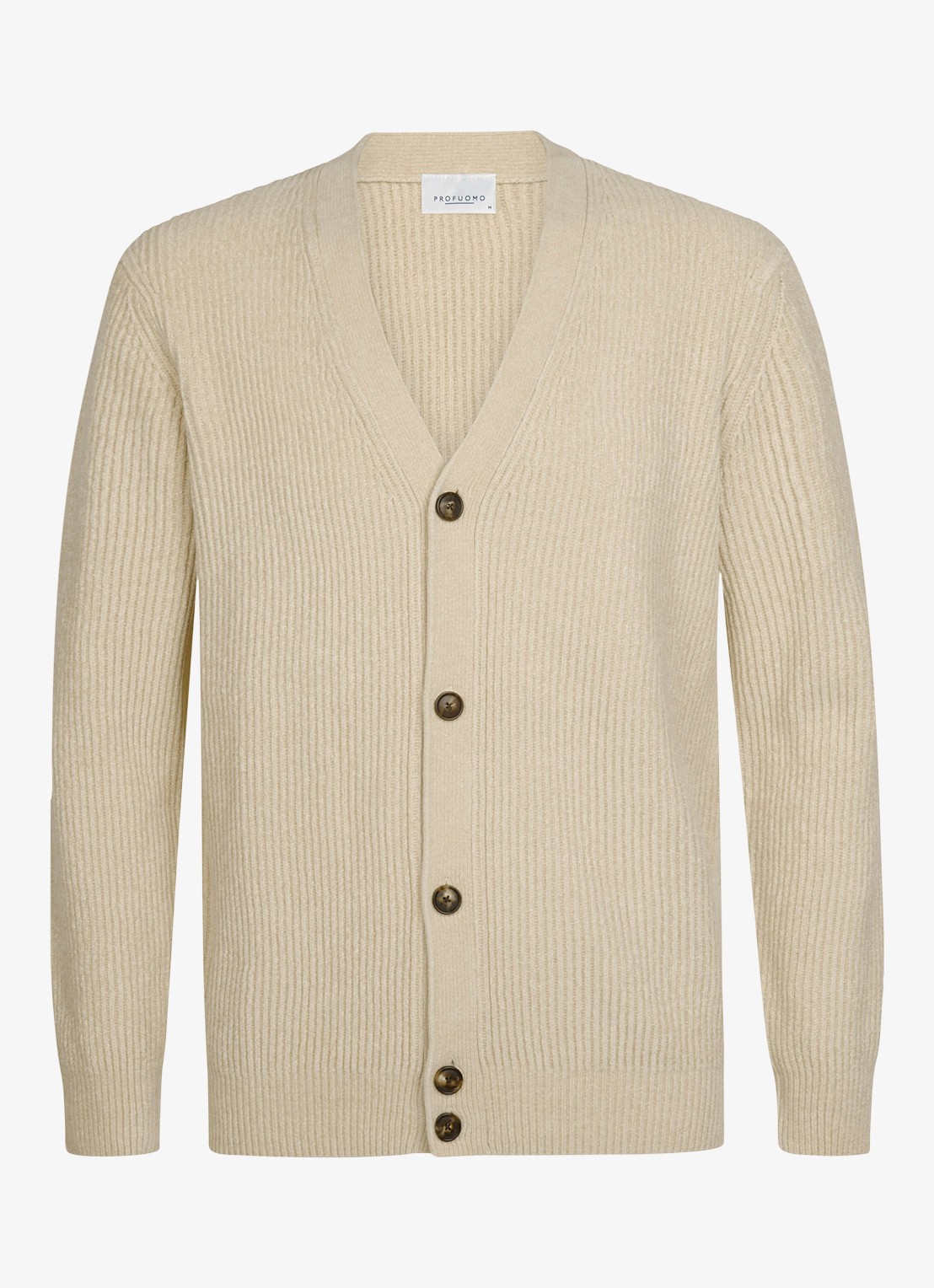 Profuomo Chenille ribgebreid vest in wolblend - voorkant 5 zand