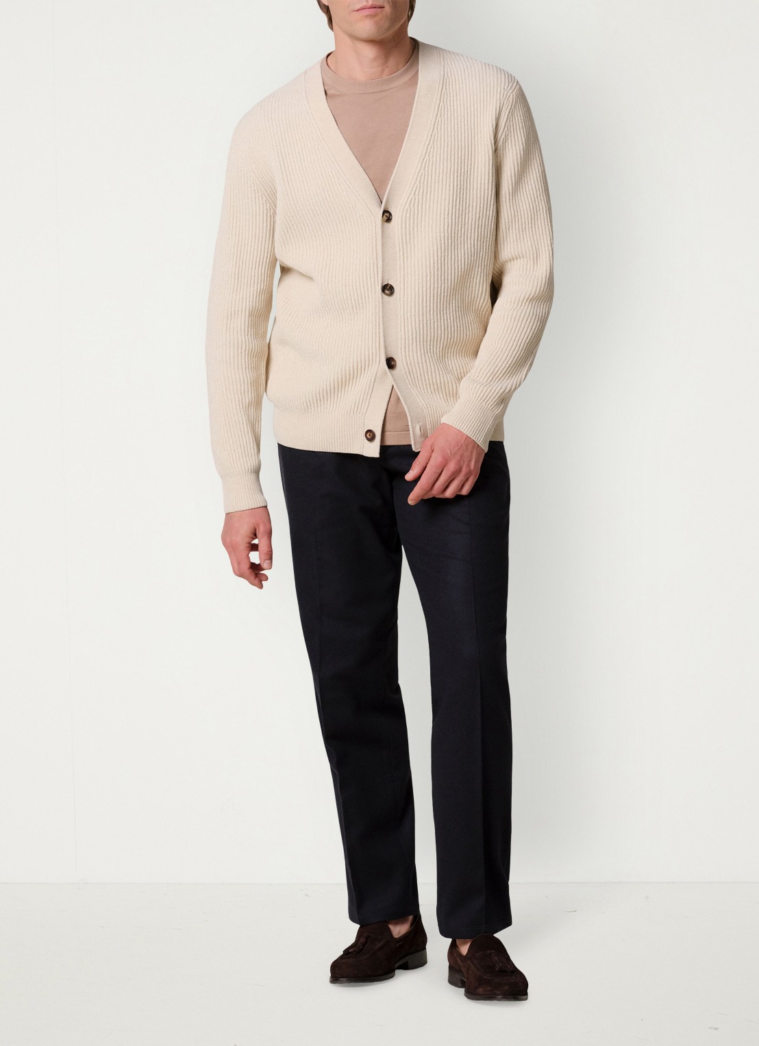 Profuomo Chenille ribgebreid vest in wolblend - voorkant 6 zand