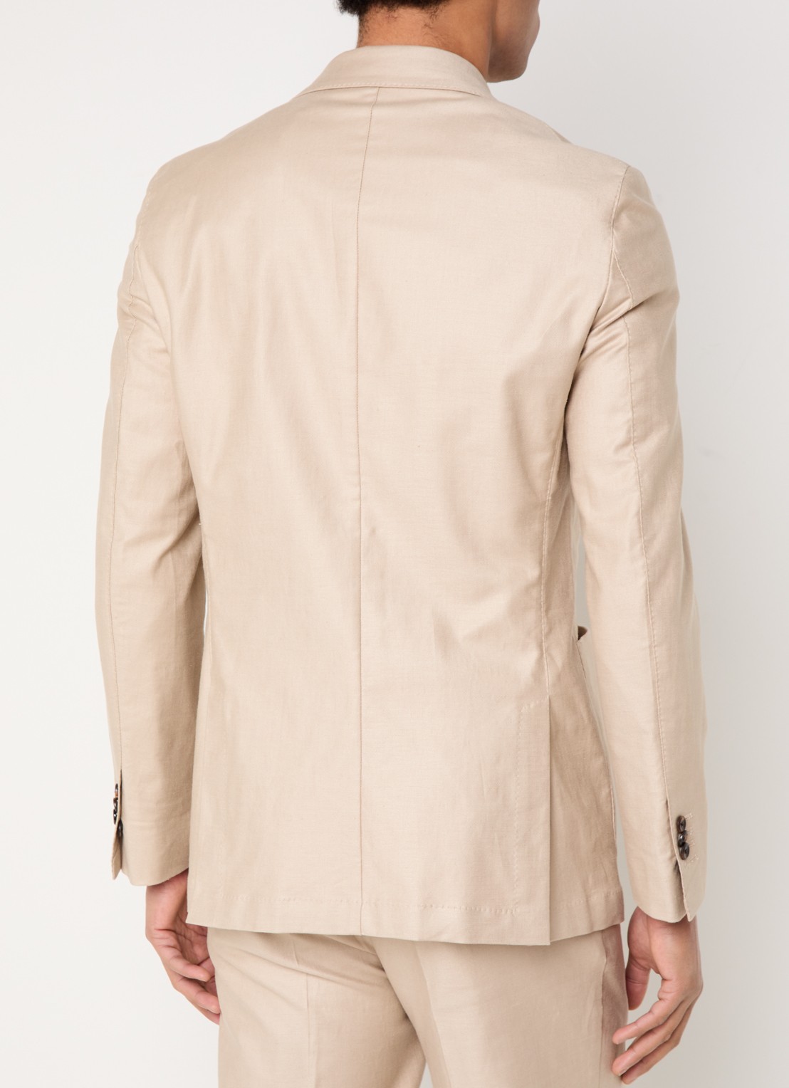 Profuomo Double-breasted regular fit colbert in linnenblend met opgestikte zakken - achterkant beige