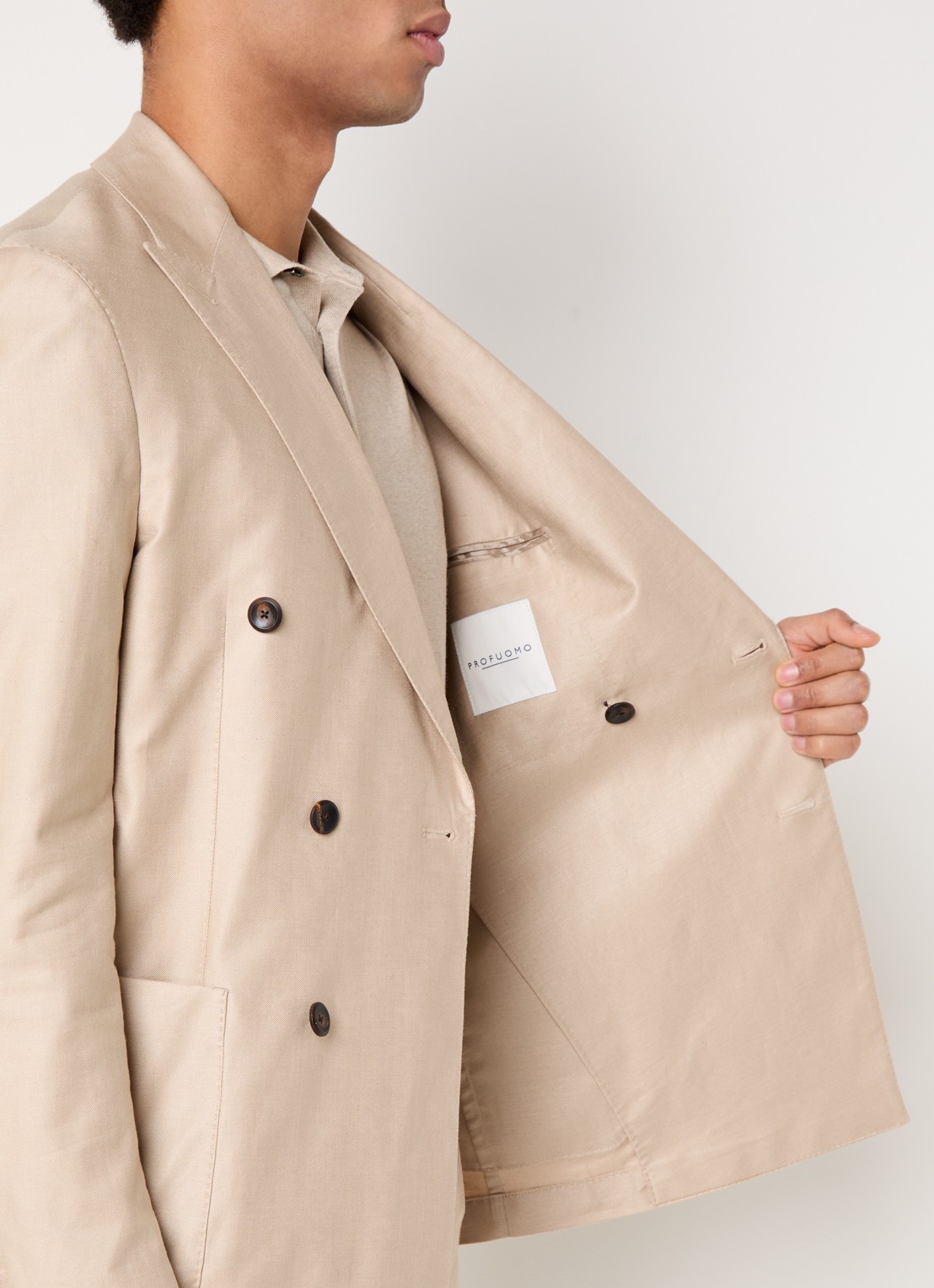 Profuomo Double-breasted regular fit colbert in linnenblend met opgestikte zakken - detail 5 beige