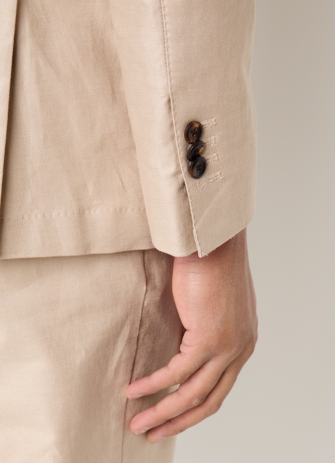 Profuomo Double-breasted regular fit colbert in linnenblend met opgestikte zakken - detail 6 beige