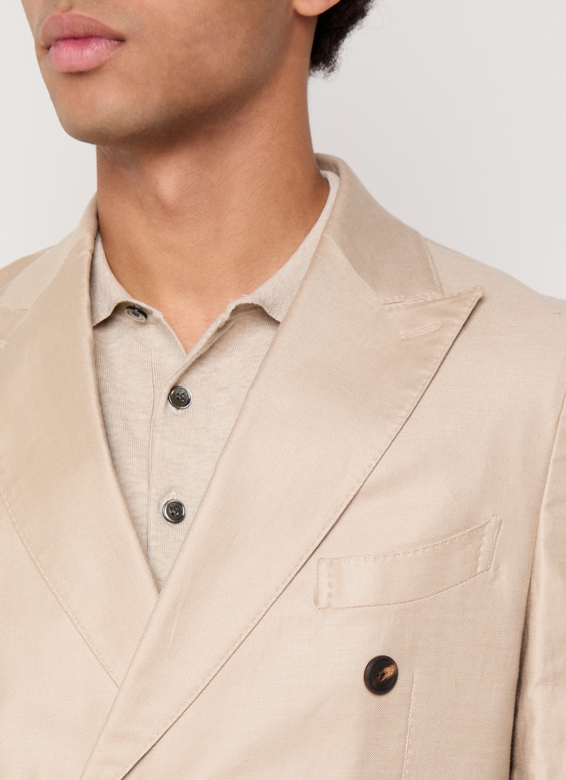 Profuomo Double-breasted regular fit colbert in linnenblend met opgestikte zakken - detail 7 beige