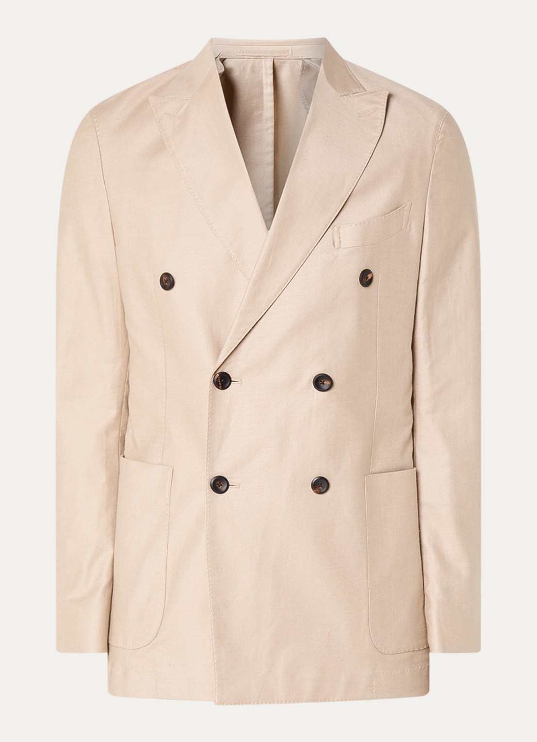 Profuomo Double-breasted regular fit colbert in linnenblend met opgestikte zakken - voorkant 2 beige