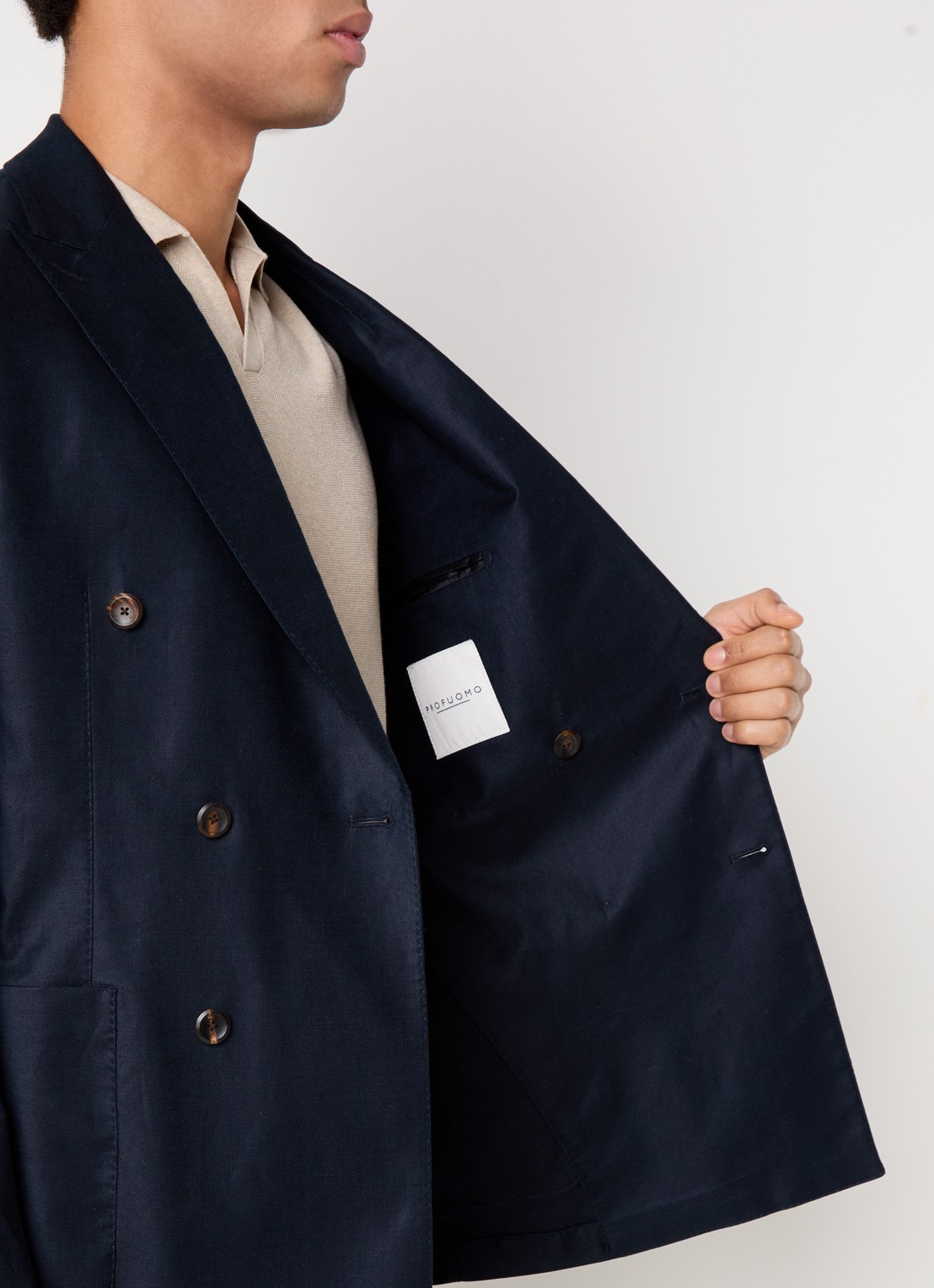 Profuomo Double-breasted regular fit colbert in linnenblend met opgestikte zakken - detail 2 donkerblauw