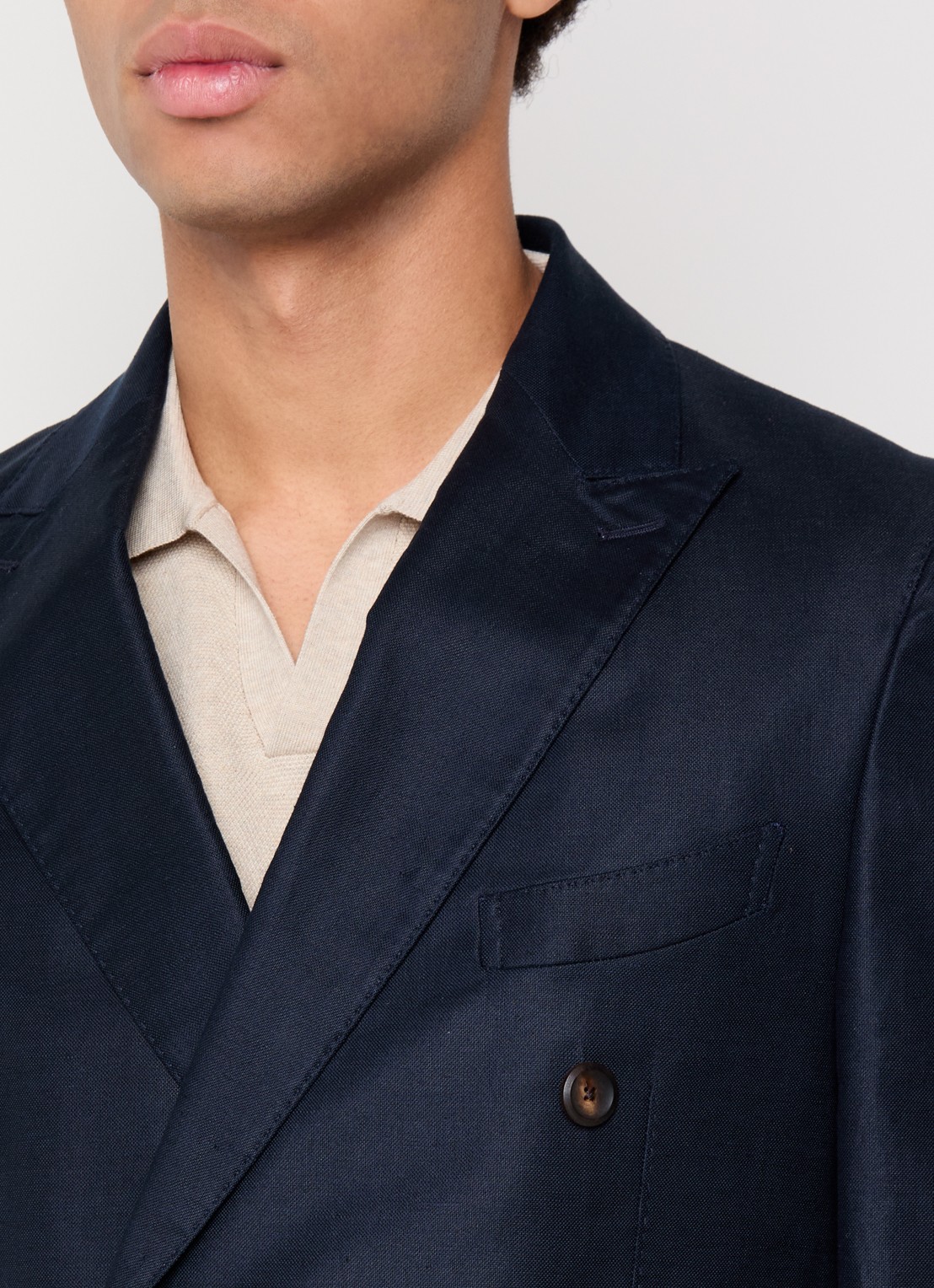 Profuomo Double-breasted regular fit colbert in linnenblend met opgestikte zakken - detail 4 donkerblauw
