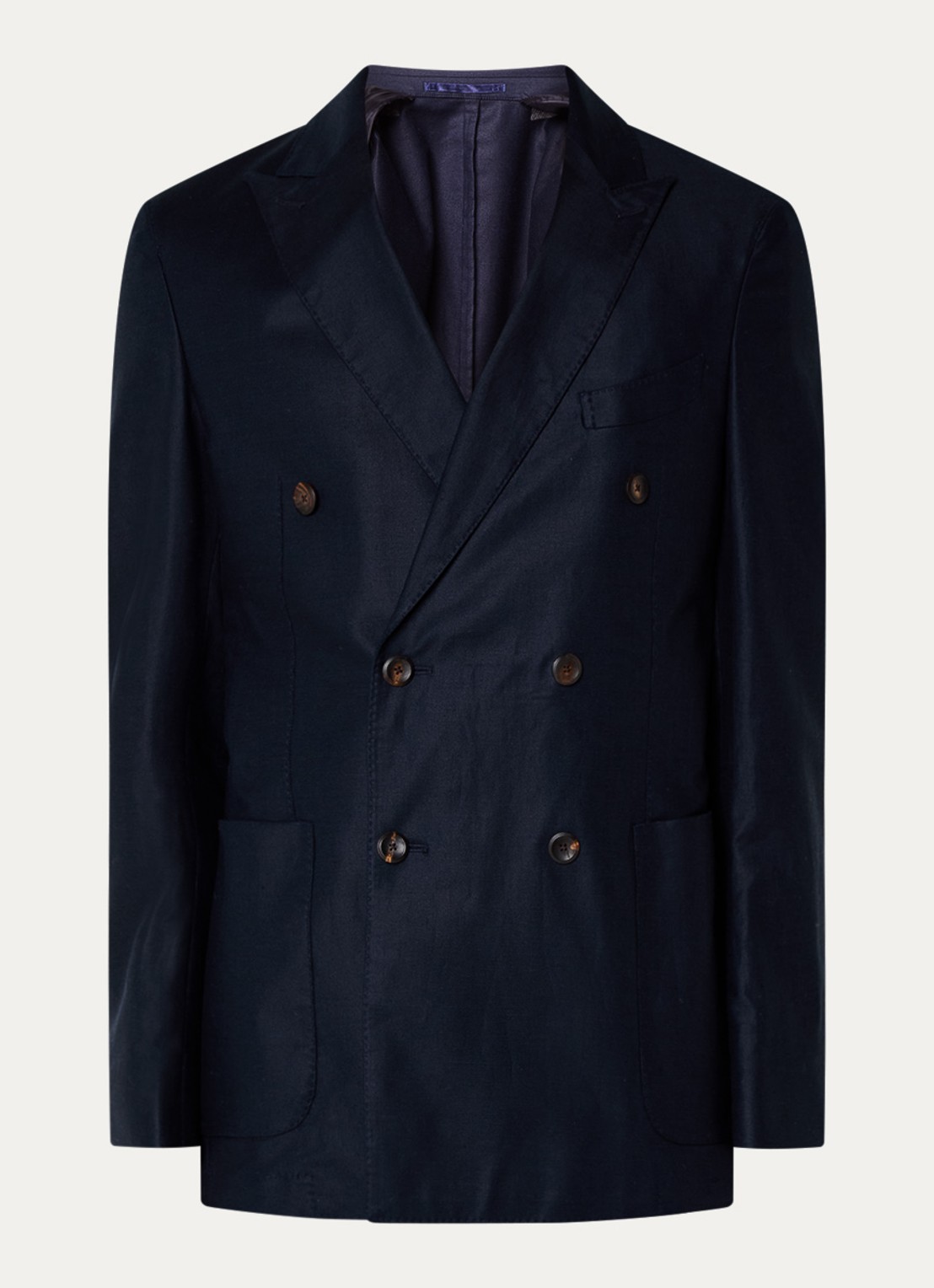 Profuomo Double-breasted regular fit colbert in linnenblend met opgestikte zakken - voorkant 5 donkerblauw