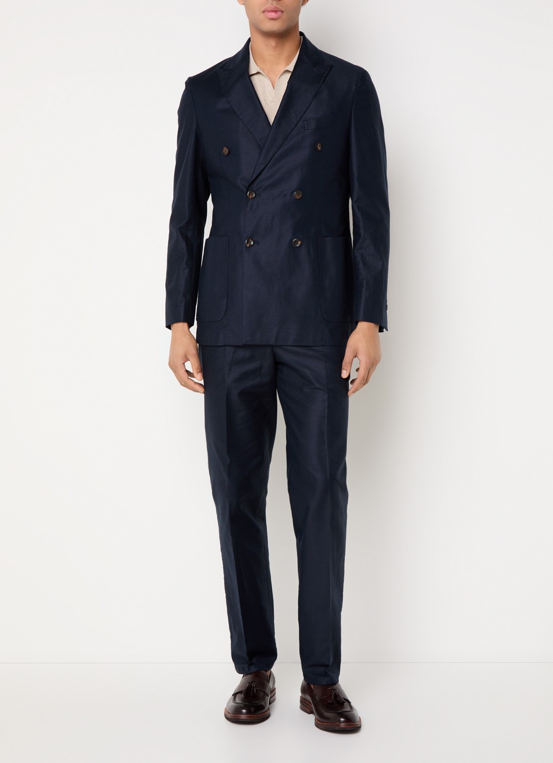 Profuomo Double-breasted regular fit colbert in linnenblend met opgestikte zakken - voorkant 6 donkerblauw