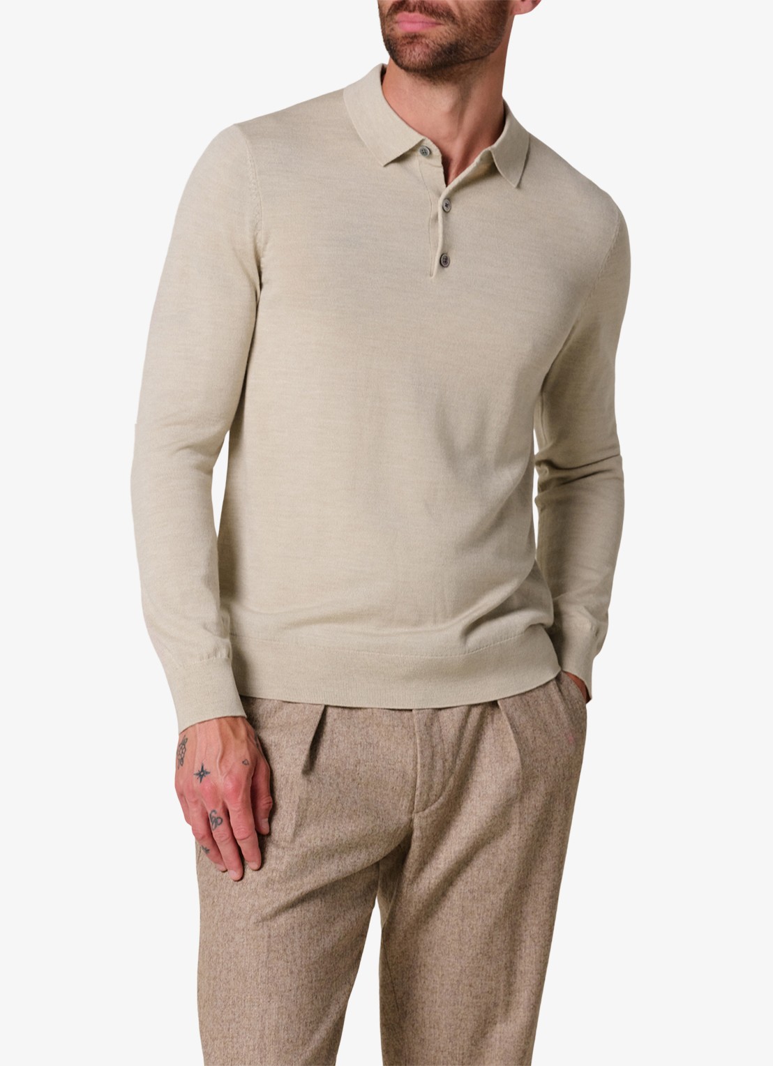 Profuomo Fijmngebreide trui van wol met polokraag - detail donkerblauw