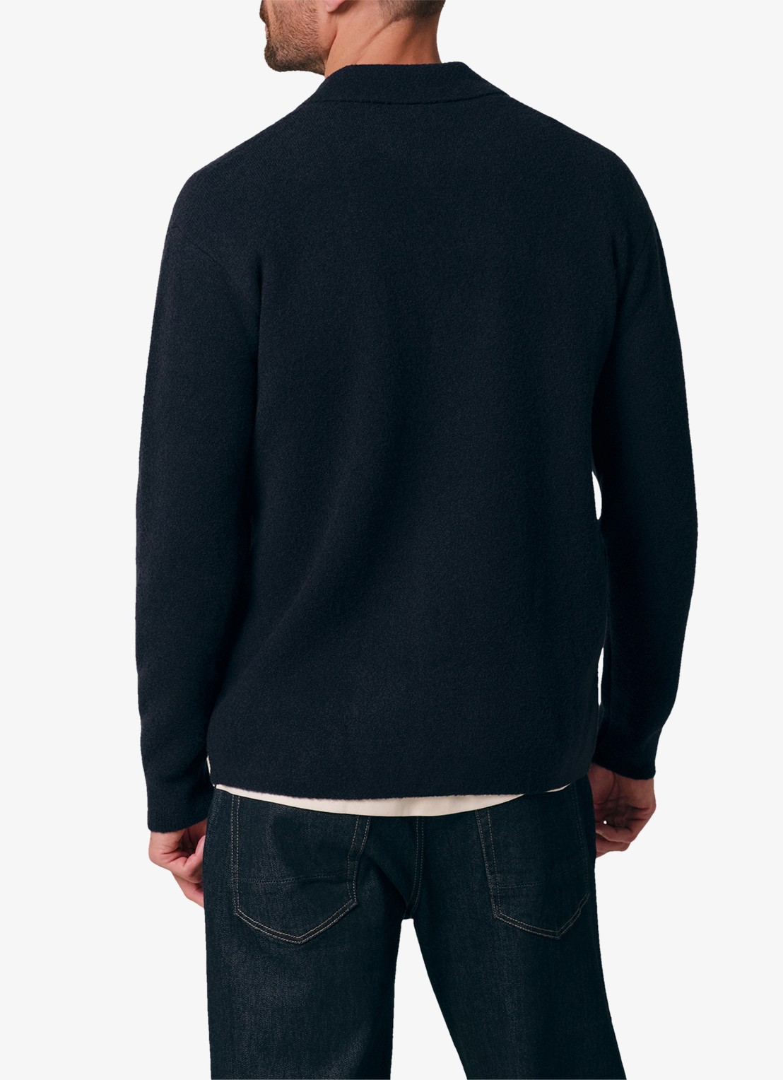 Profuomo Fijngebreid vest in wolblend met polokraag - achterkant 3 donkerblauw