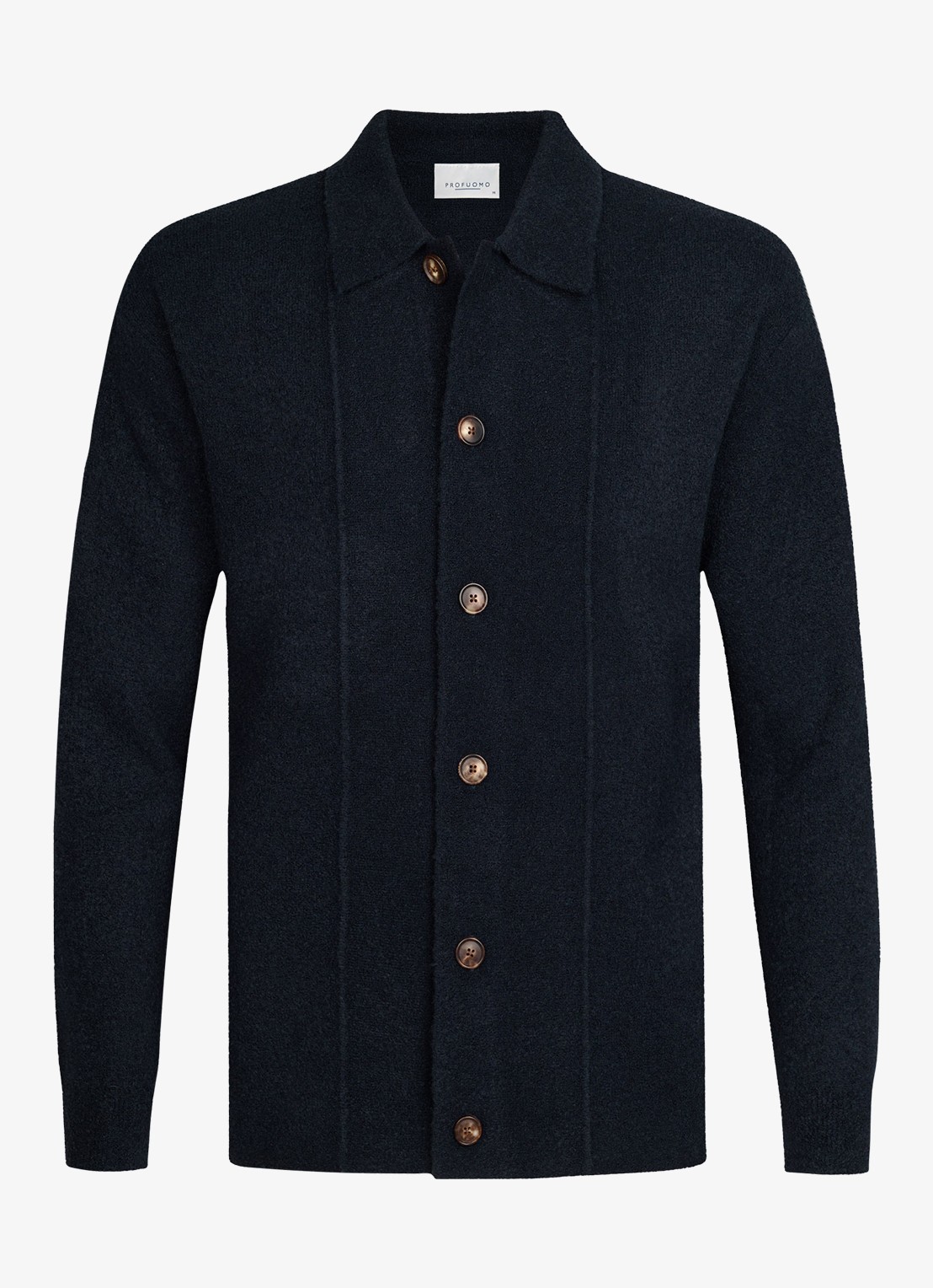 Profuomo Fijngebreid vest in wolblend met polokraag - voorkant donkerblauw