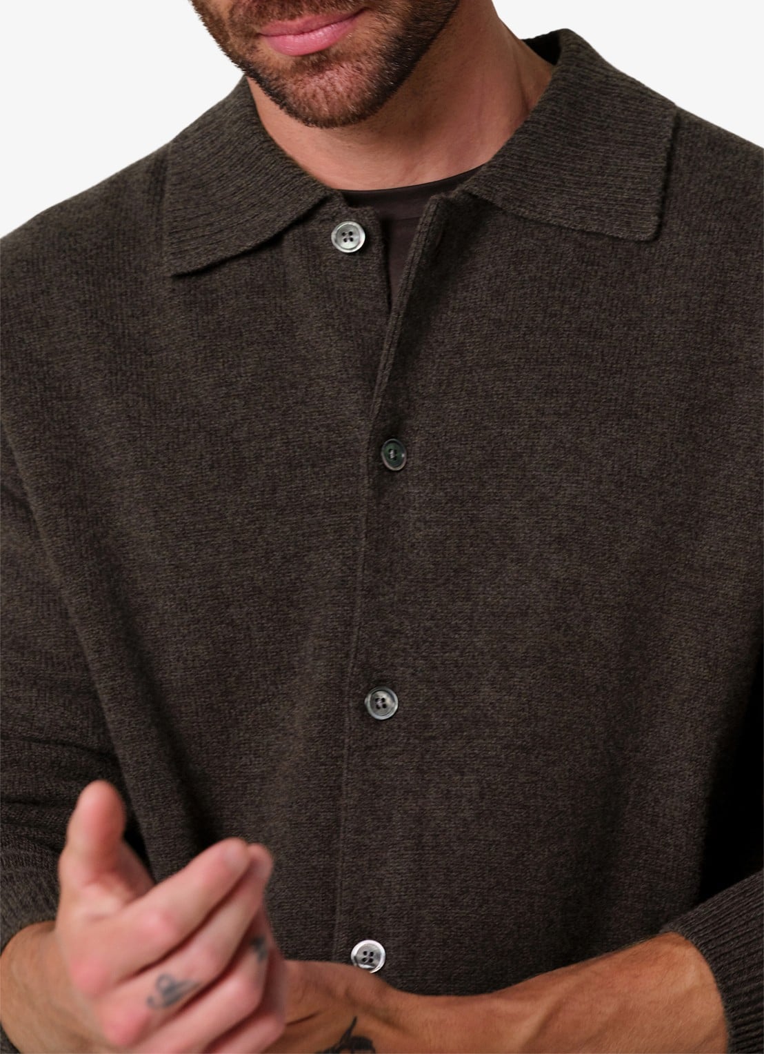Profuomo Fijngebreid vest van wol met kraag - detail 3 donkerbruin