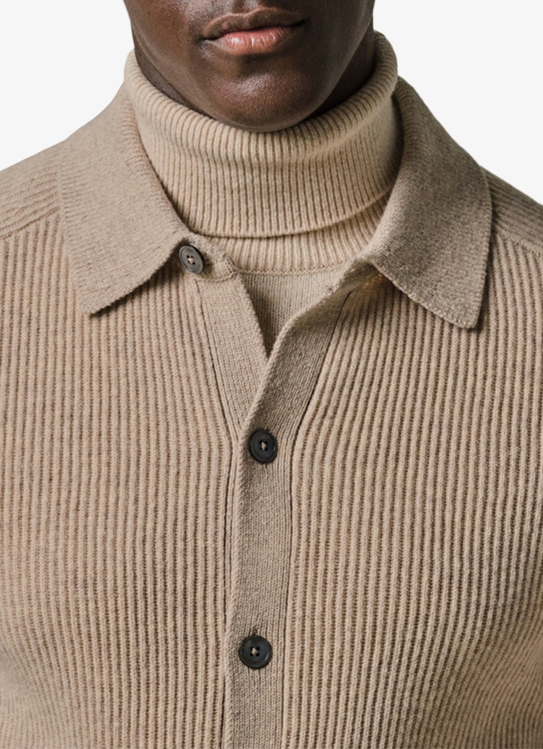 Profuomo Fijngebreid vest van wol met ribstructuur - detail 2 zand