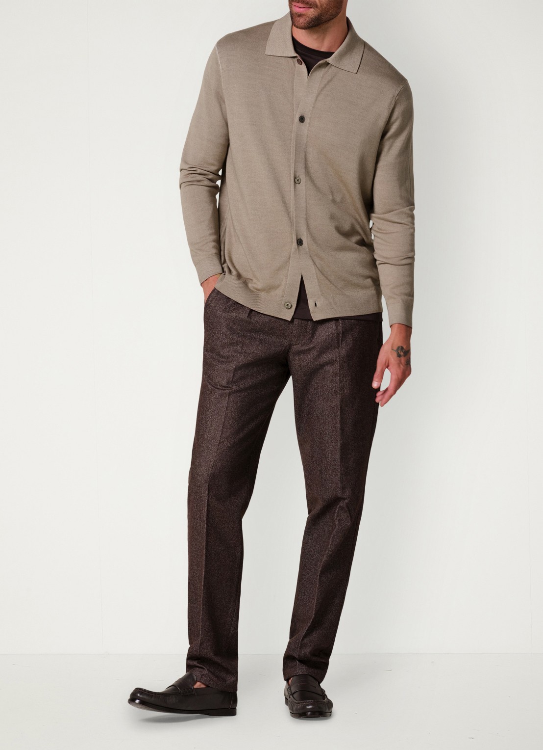 Profuomo Fijngebreid vest van wol - voorkant 2 beige