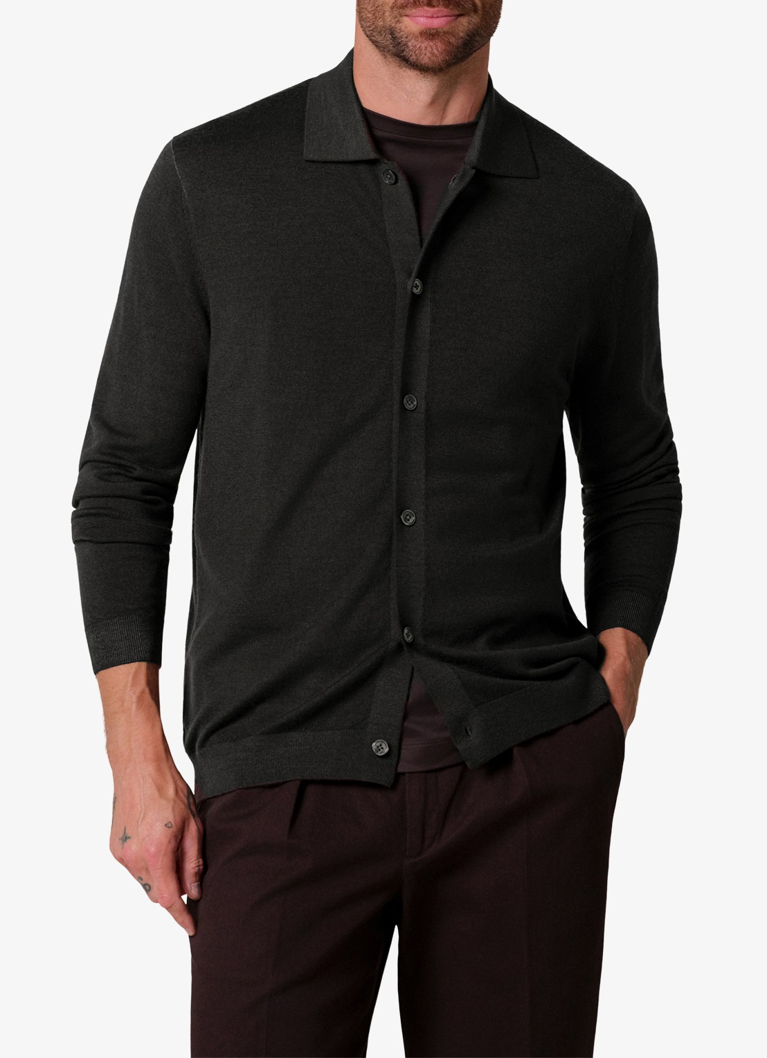Profuomo Fijngebreid vest van wol - detail 4 zwart