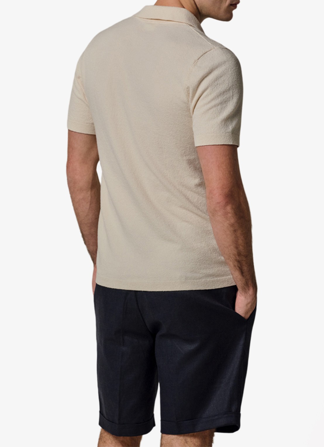 Profuomo Fijngebreide polo met stretch - achterkant beige