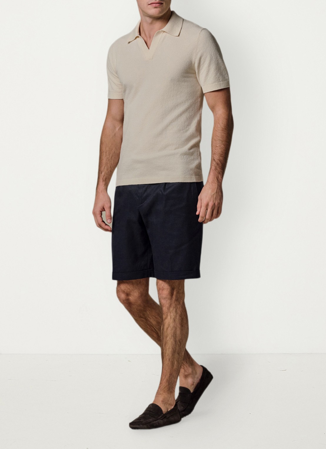 Profuomo Fijngebreide polo met stretch - voorkant 3 beige