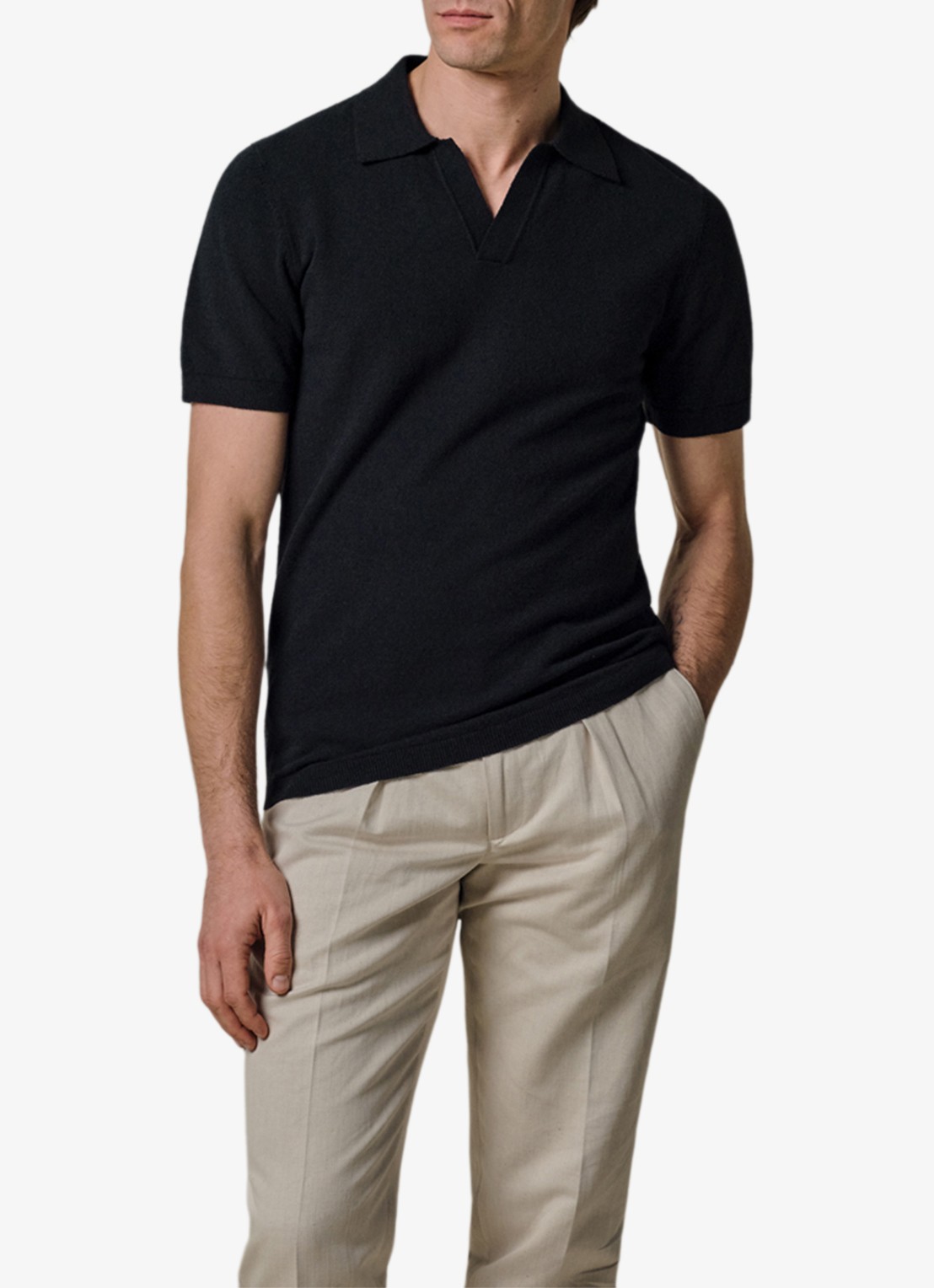 Profuomo Fijngebreide polo met stretch - detail 3 donkerblauw