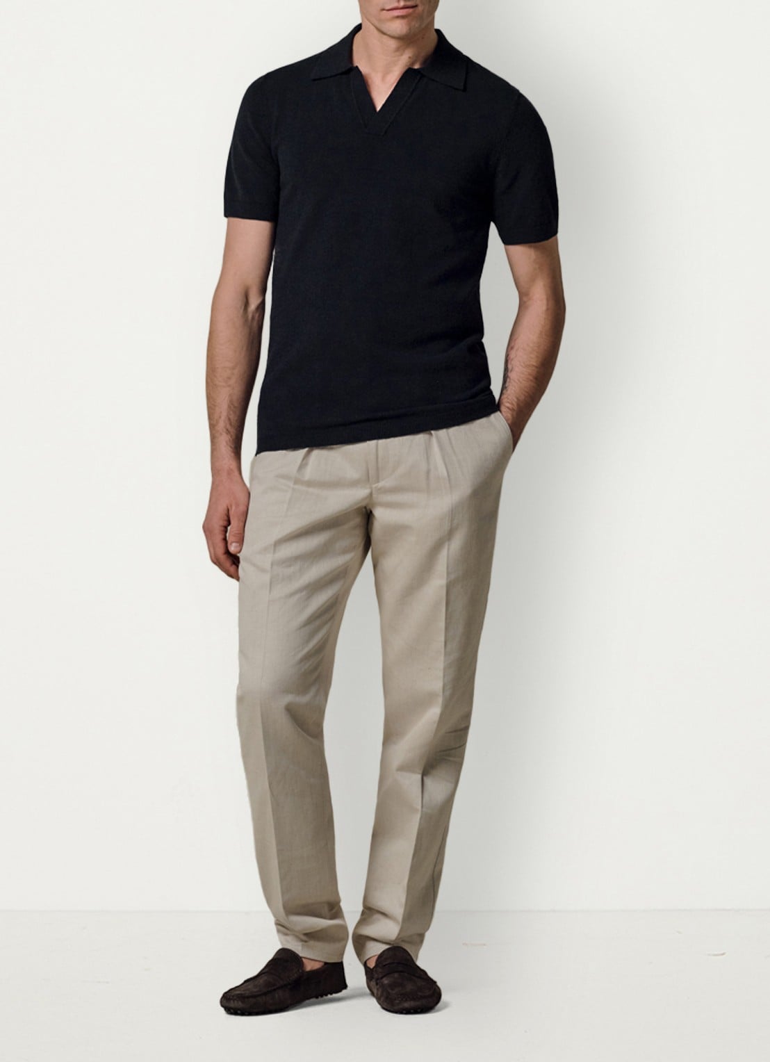 Profuomo Fijngebreide polo met stretch - voorkant 2 donkerblauw