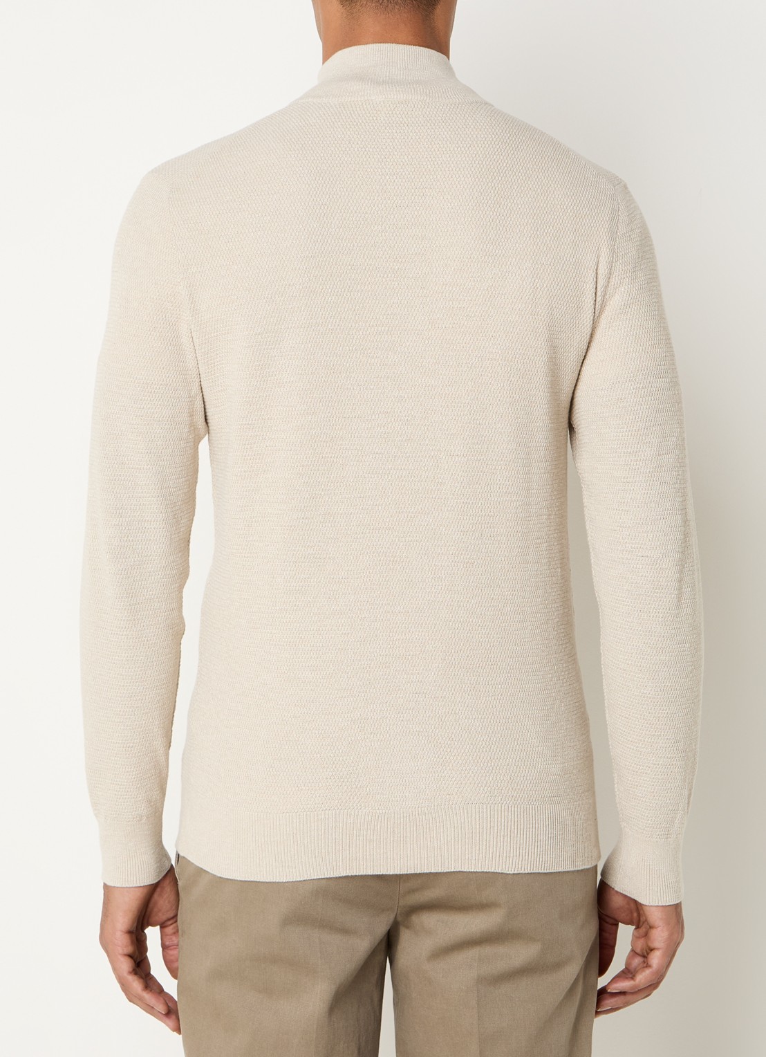 Profuomo Fijngebreide pullover met halve rits - achterkant 2 zand