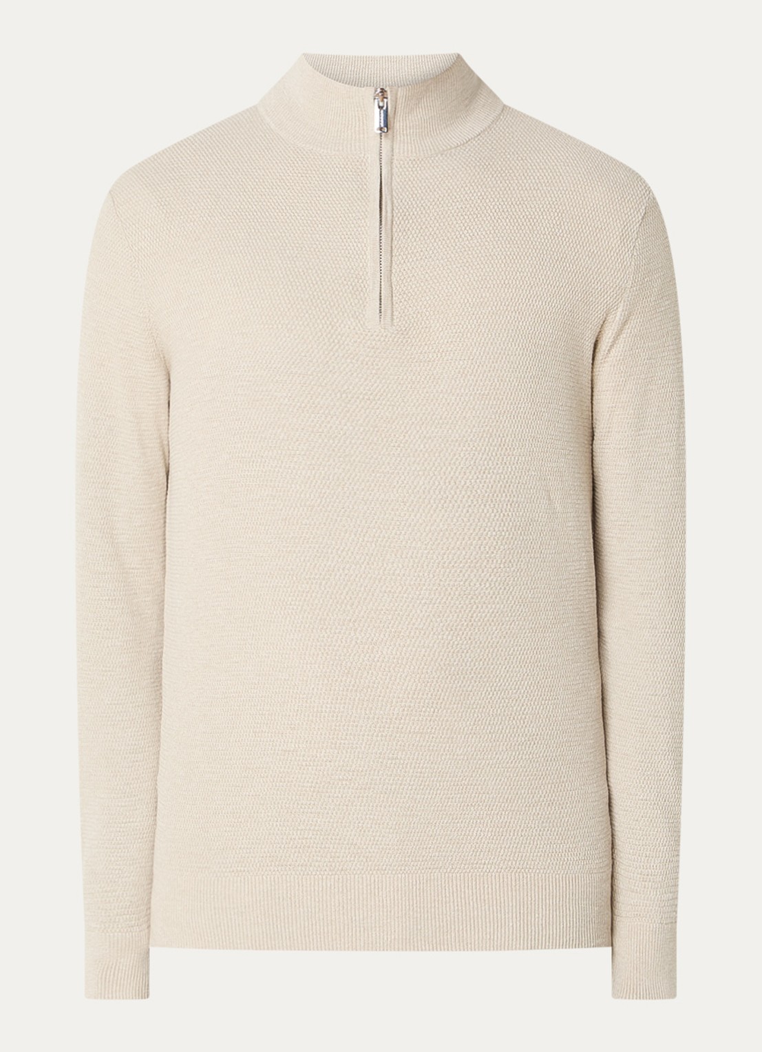Profuomo Fijngebreide pullover met halve rits - voorkant 3 zand